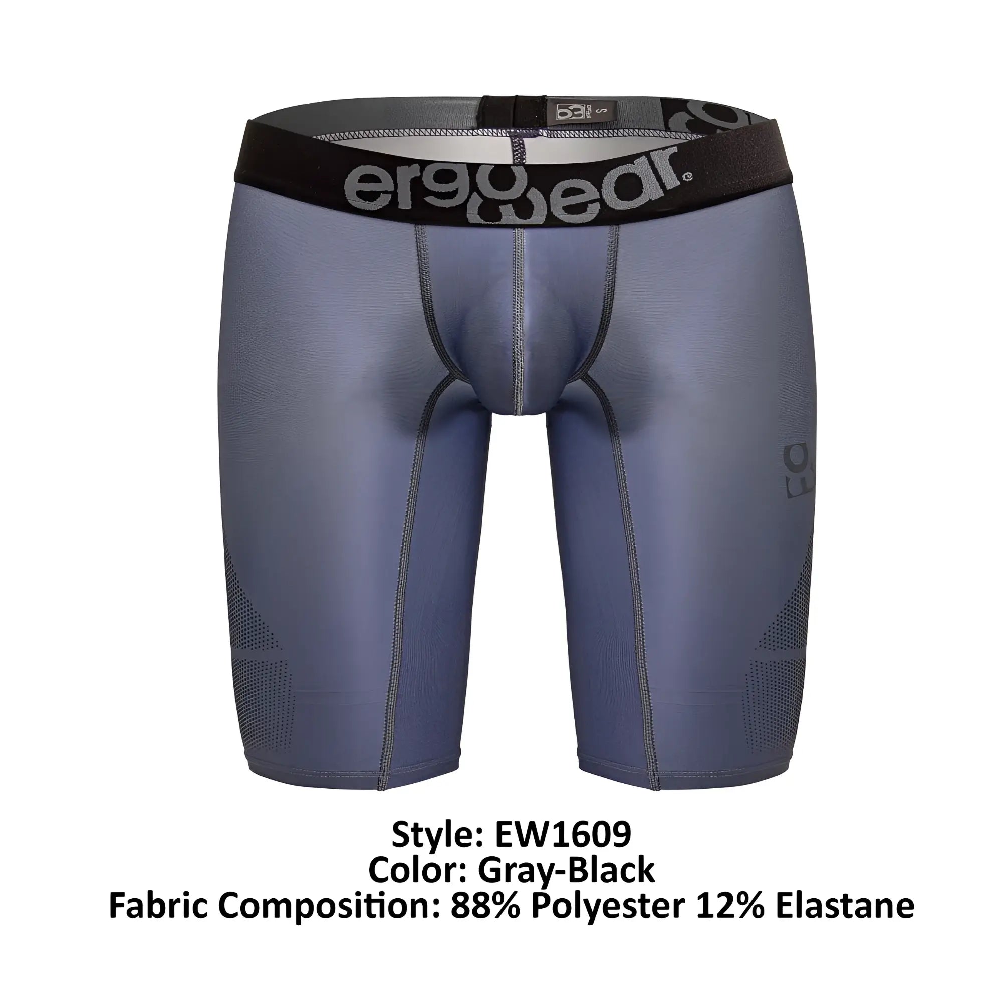 Gray-black ergo wear ew1609 max se ergonomic compression shorts with black waistband made of polyester and elastane