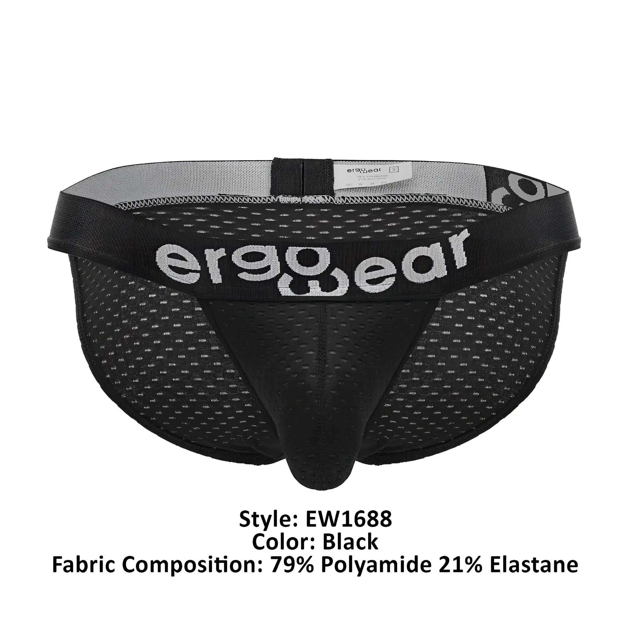 Black ergowear ew1688 max flow bikini briefs with breathable mesh fabric and branded waistband front view