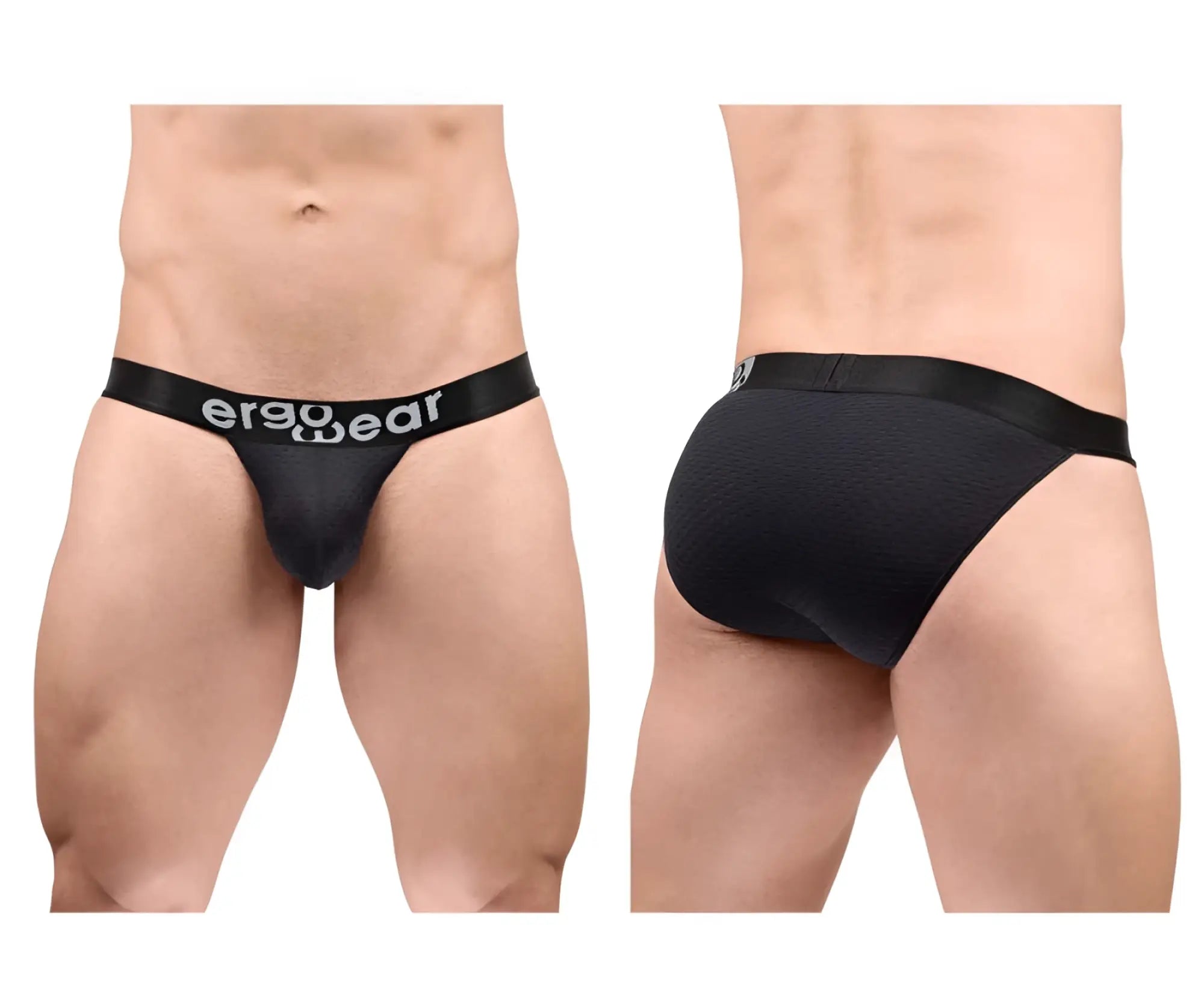 Black ergo wear ew1688 max flow bikini briefs with ergonomic fit and sleek design featuring ergo wear logo waistband
