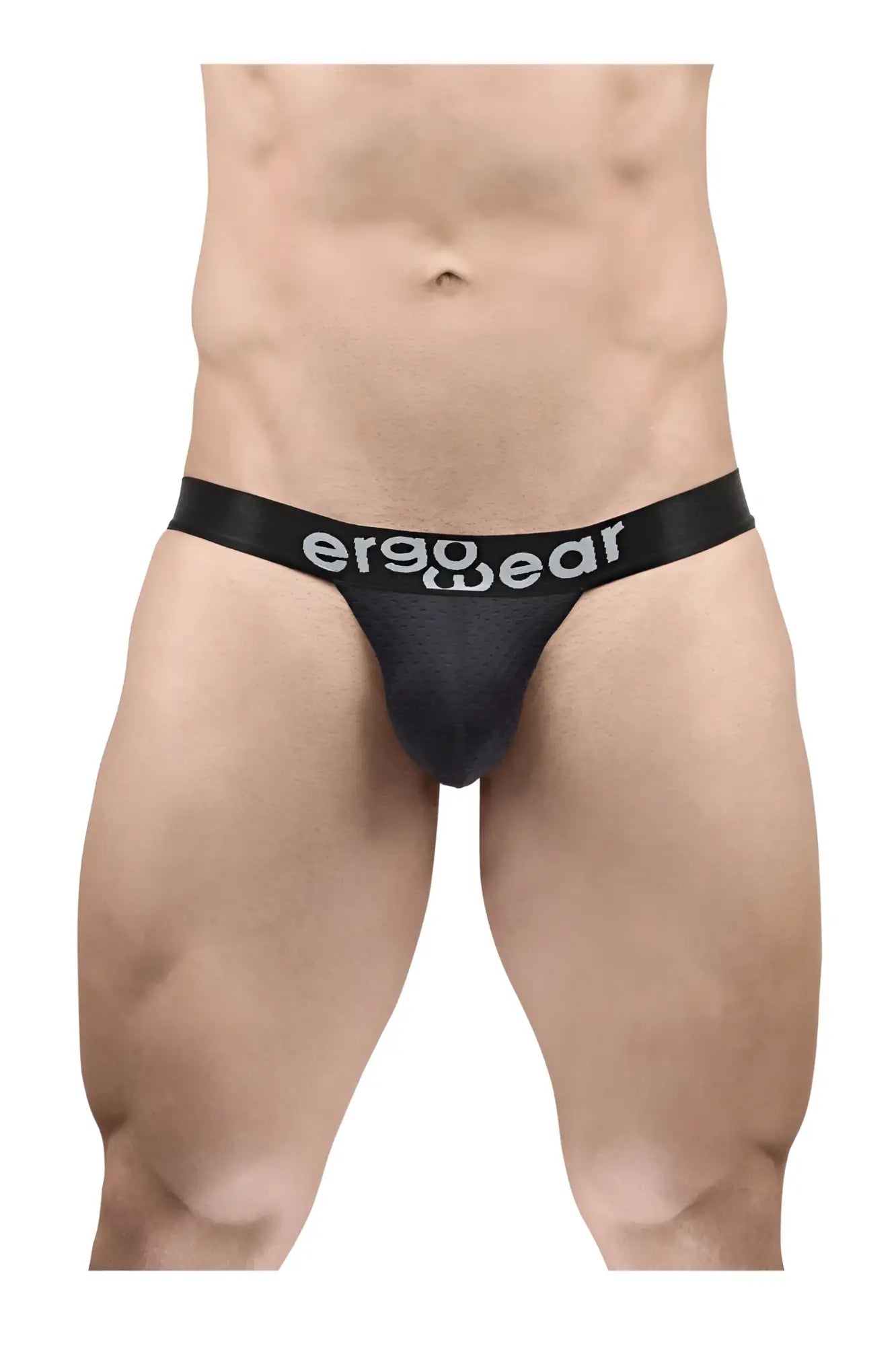 Black ergonomic bikini briefs with white ergowear logo on waistband in ergoWear EW1688 MAX FLOW color black