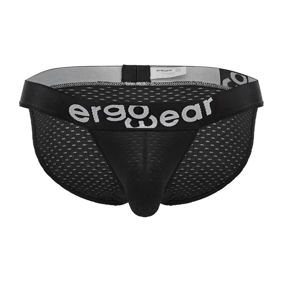 Black mesh ergoWear ew1688 max flow bikini briefs with gray waistband and white ergoWear logo
