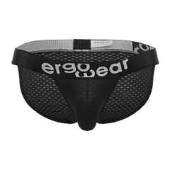 Black mesh ergoWear ew1688 max flow bikini briefs with gray waistband and white ergoWear logo