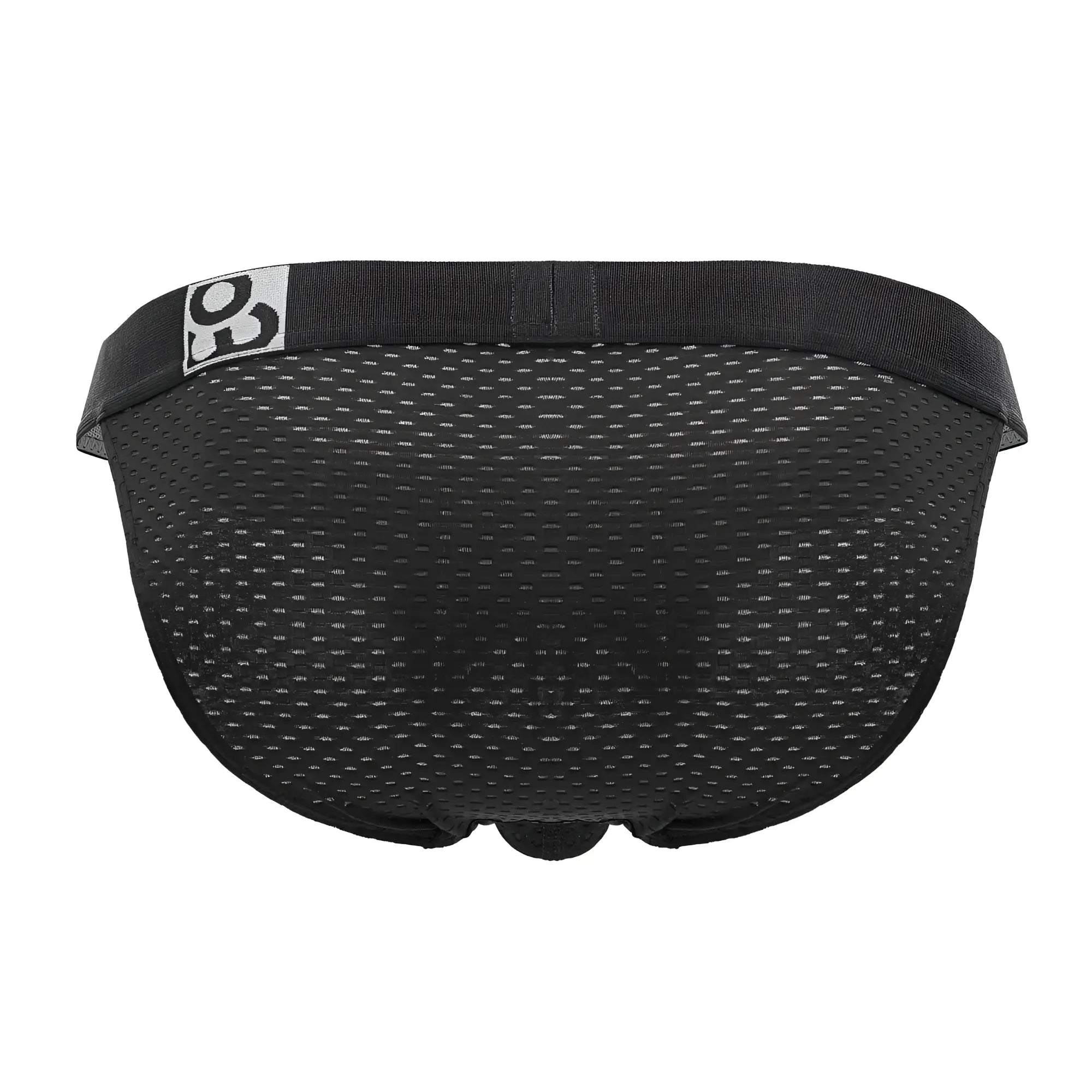 Black ErgoWear EW1688 MAX FLOW bikini briefs with mesh fabric and solid elastic waistband featuring white logo patch