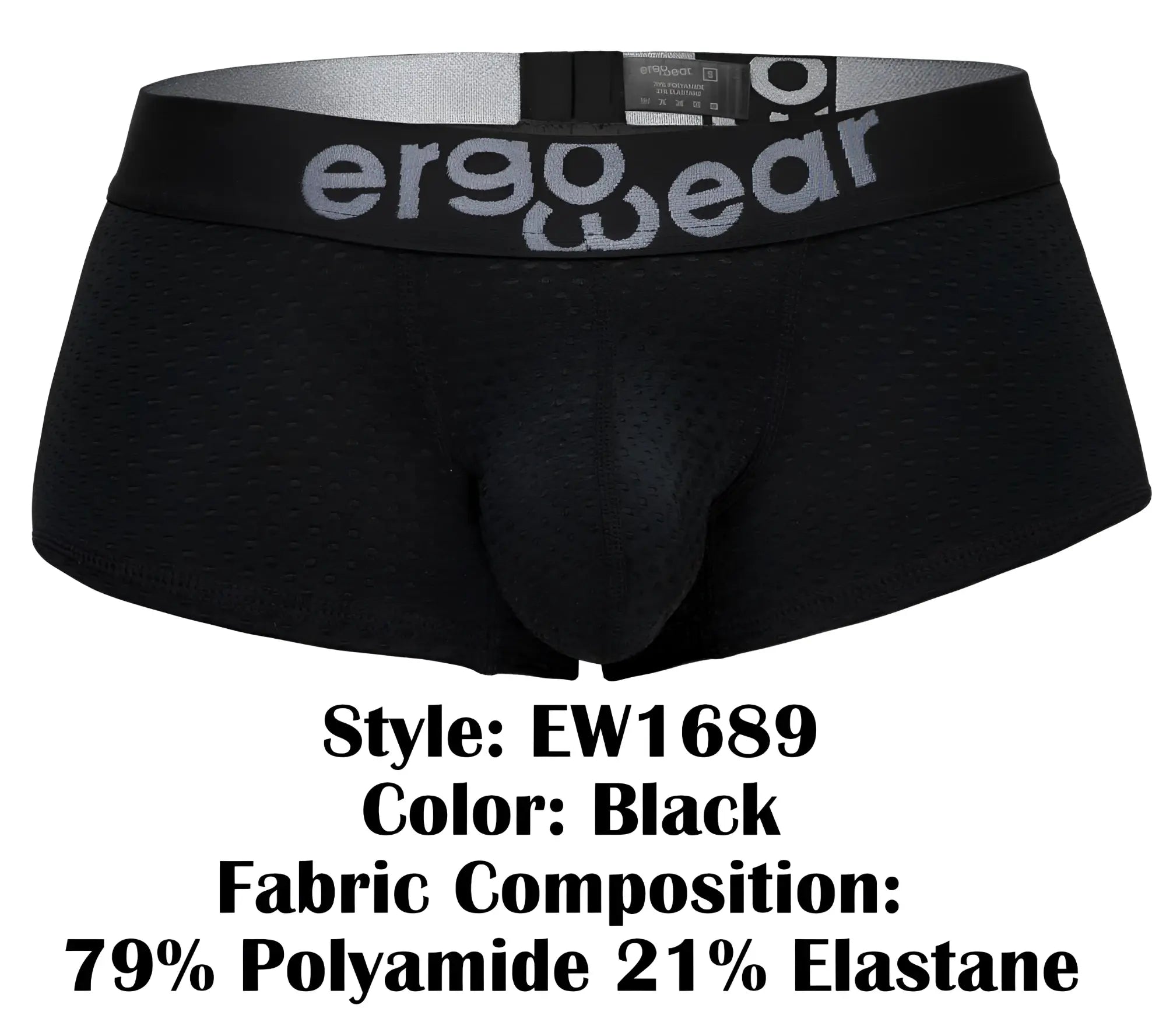 Black ergo wear ew1689 max flow trunks with ergonomic fit and perforated mesh texture in black color