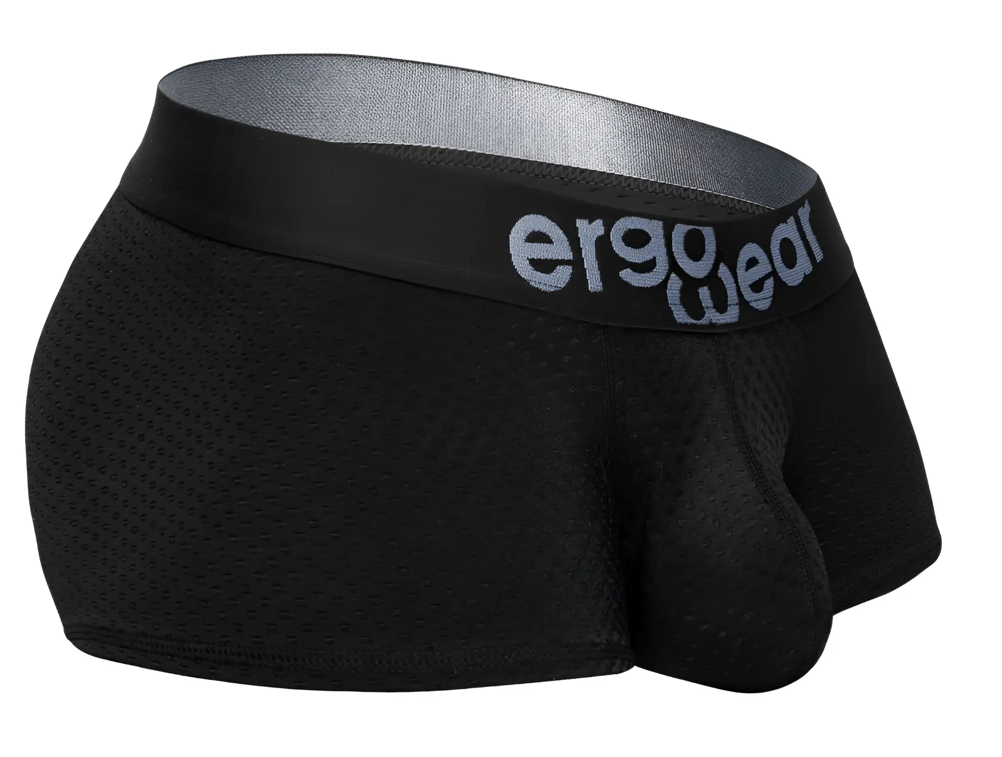 Black ergo wear ew1689 max flow trunks mesh briefs with gray logo on waistband