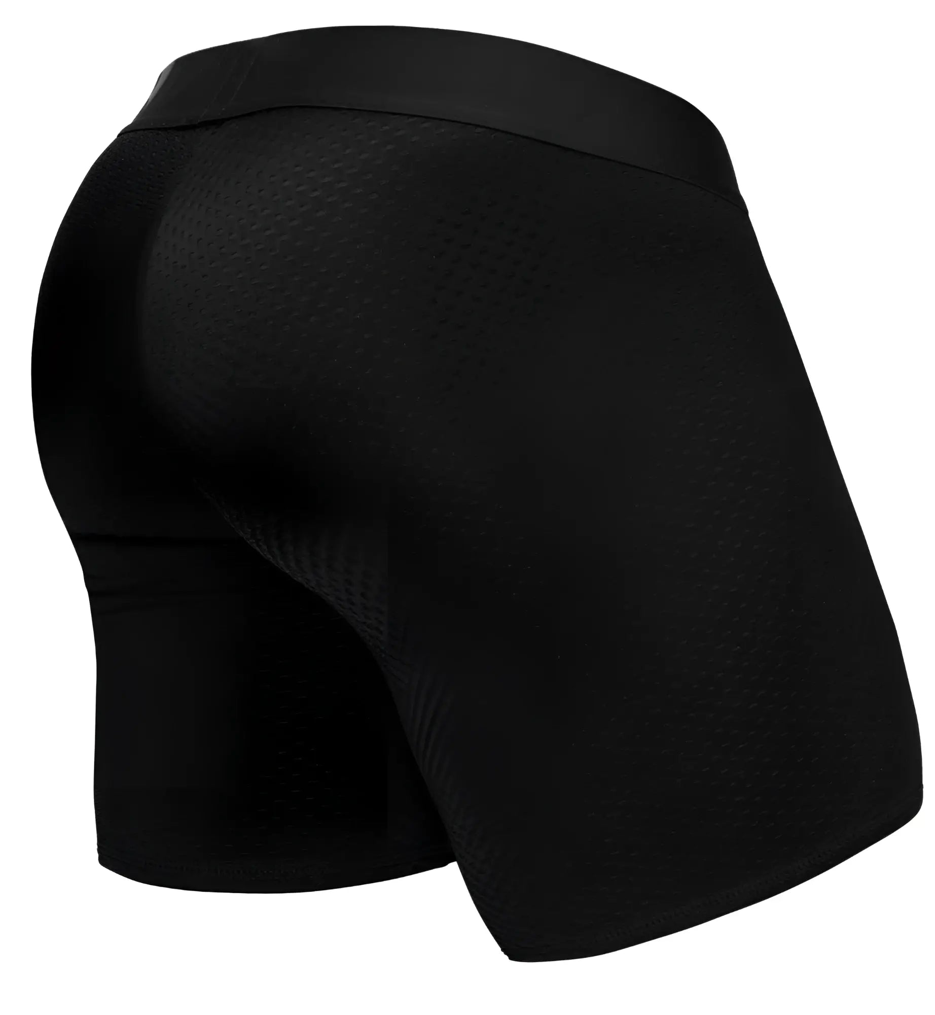 Ergo wear ew1690 max flow black boxer briefs with perforated mesh texture and smooth elastic waistband visible front side