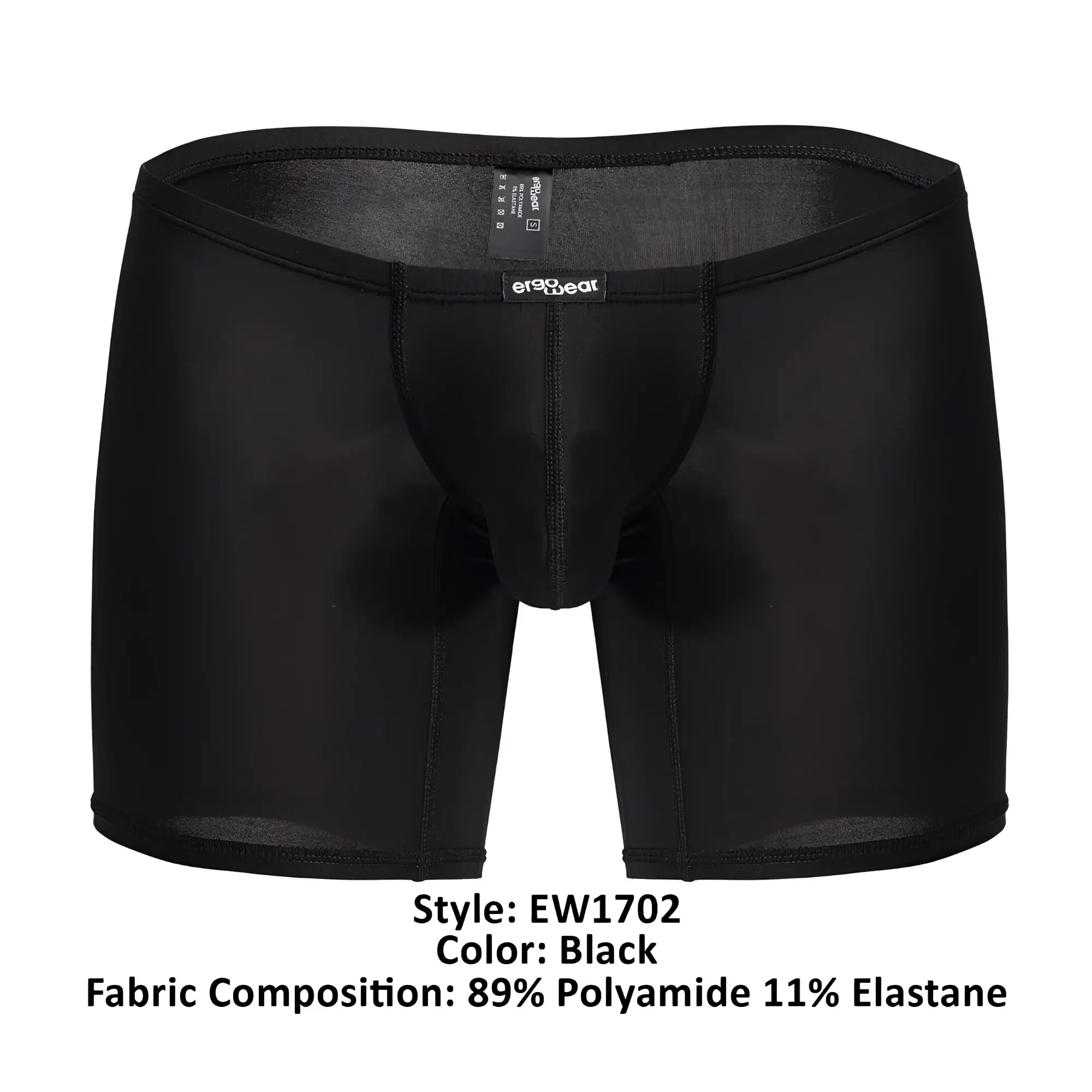 ErgoWear EW1702 X4D black men’s boxer briefs with smooth stretchy fabric and snug fit front view