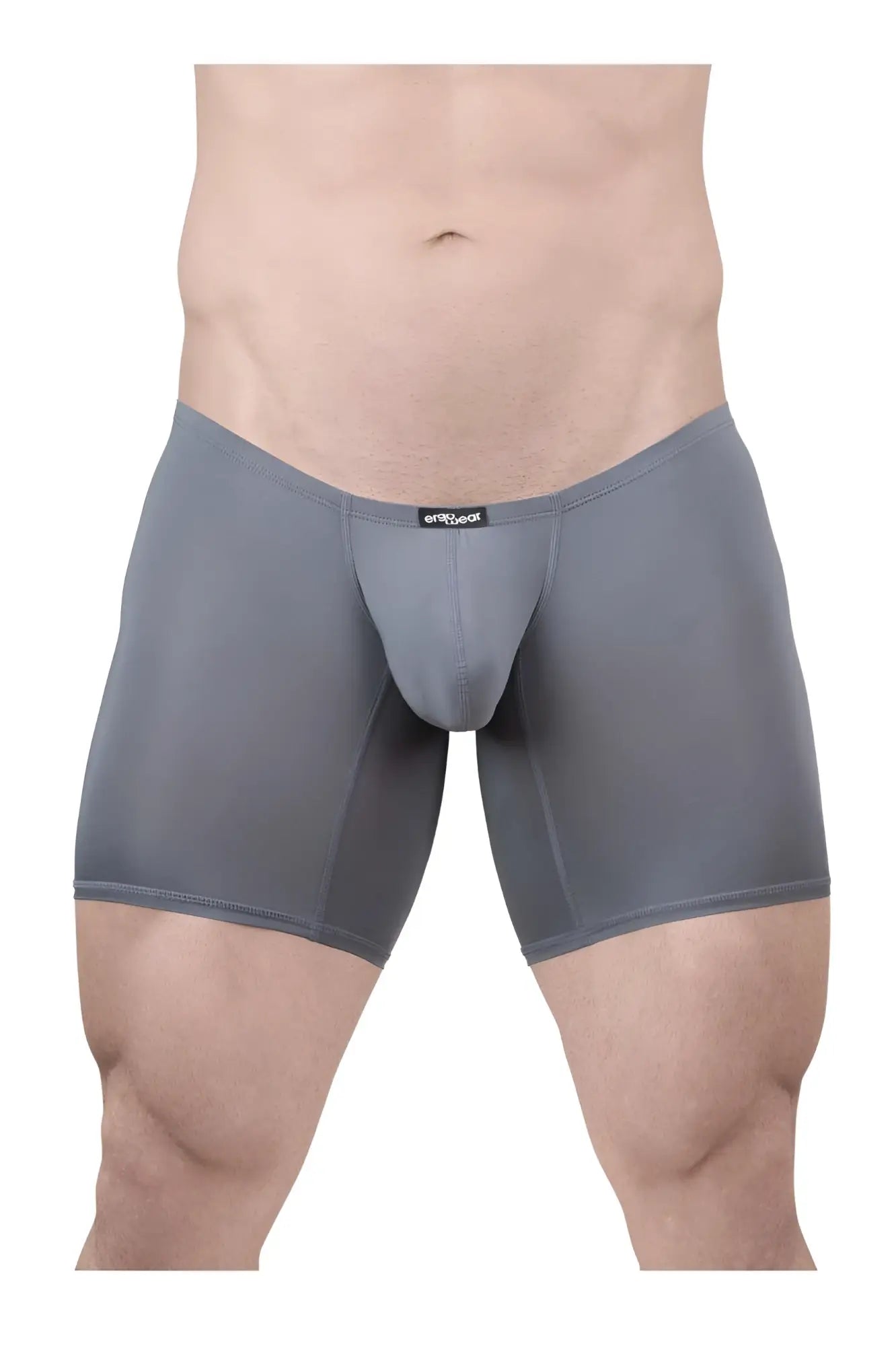 ErgoWear ew1706 x4d gray men’s boxer briefs with snug form-fitting design and visible brand tag at waistband