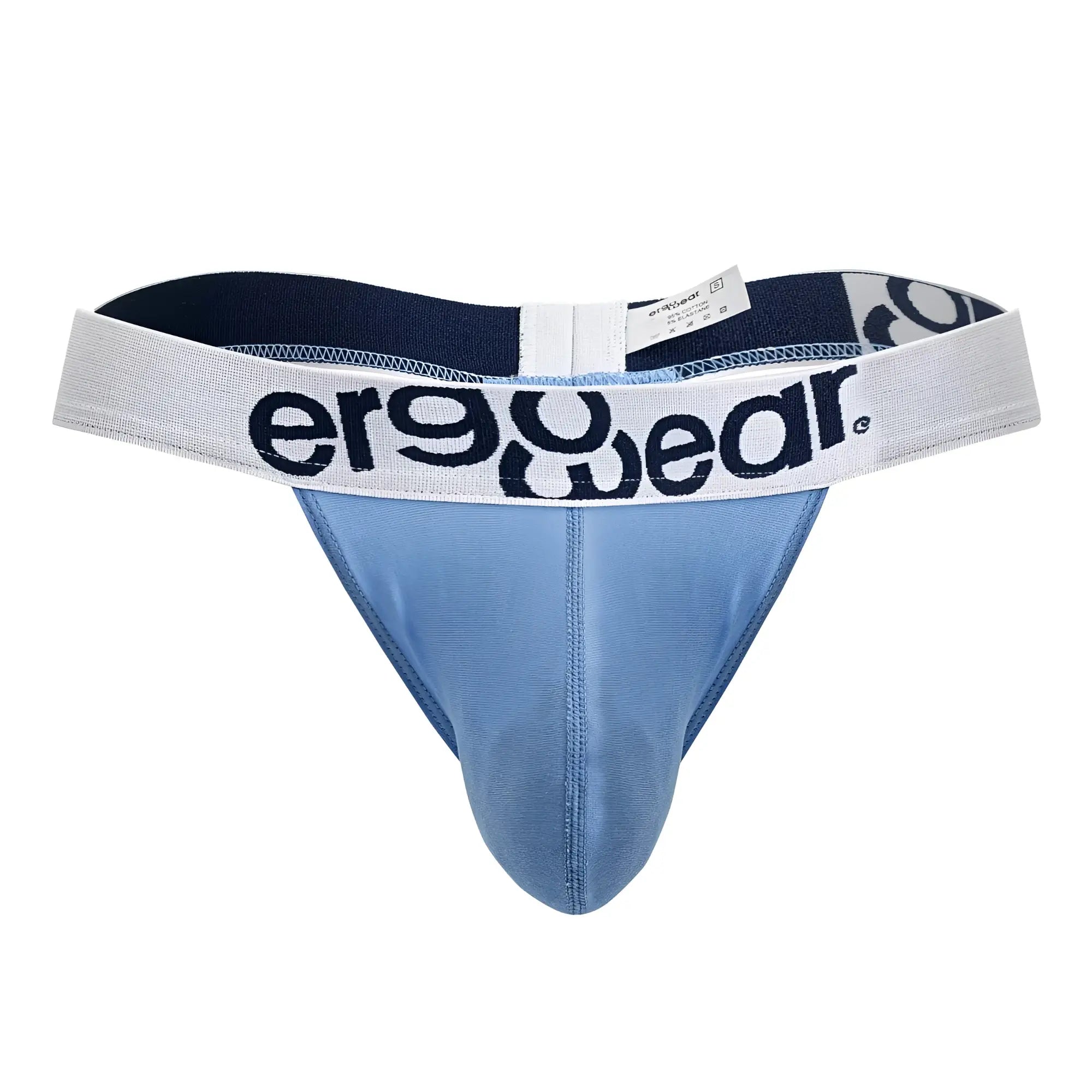 Light blue ergonomic cotton thong with white waistband featuring ergowear logo in black lettering front view