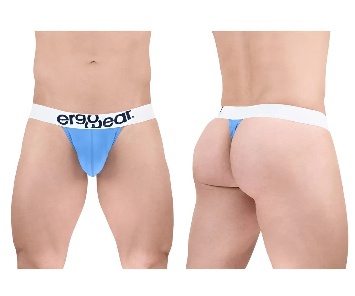 Light blue ergonomic cotton briefs with a white waistband and ergo wear logo in black text