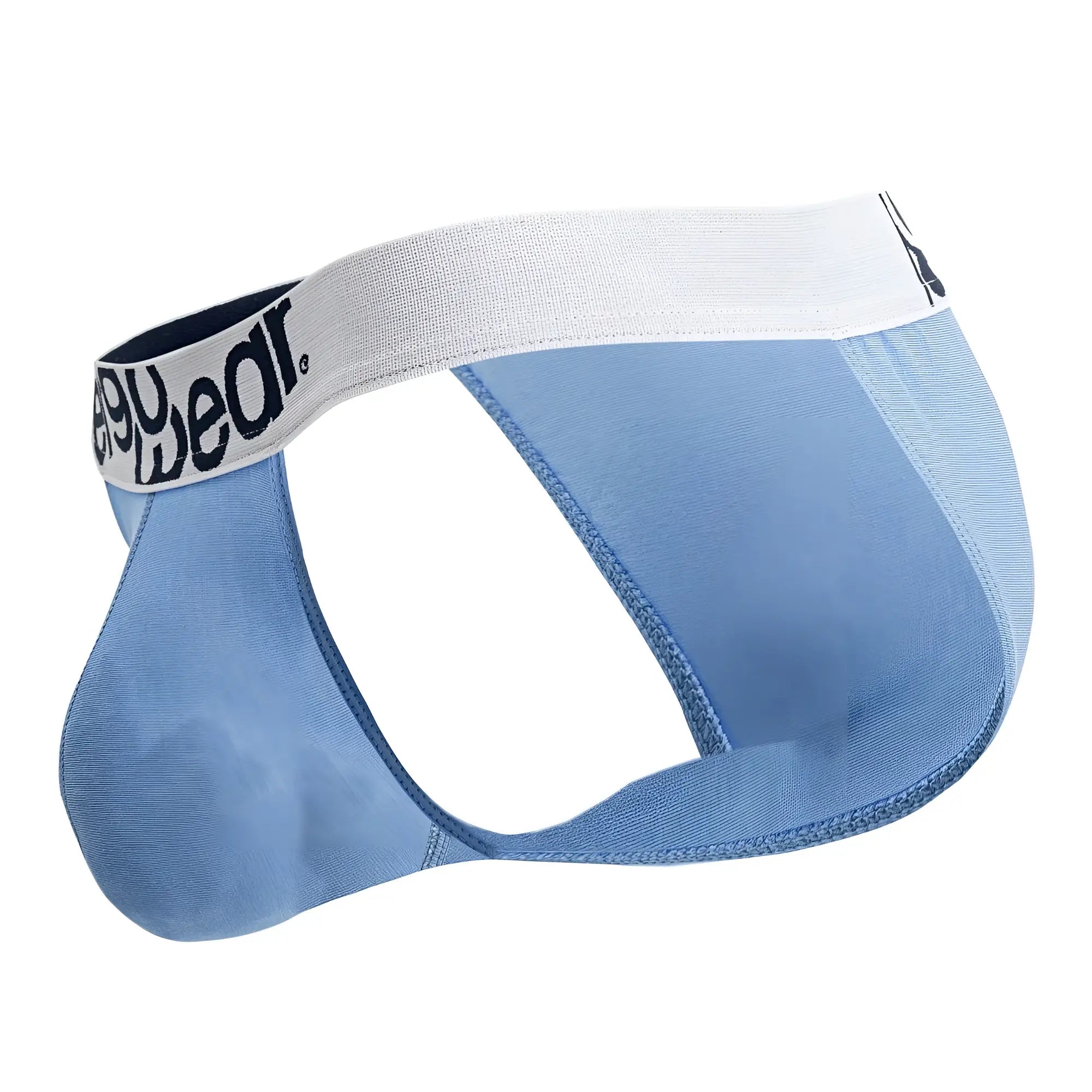 Light blue ergo wear ew1712 max cotton bikini briefs with white elastic waistband and black sweatwear logo