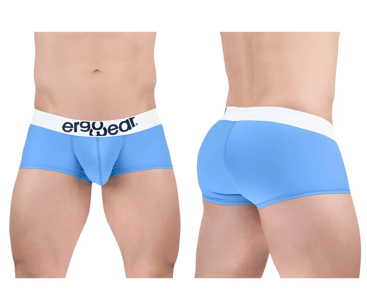 Light blue ergonomic cotton briefs with white waistband and ergo wear logo designed for comfort and support