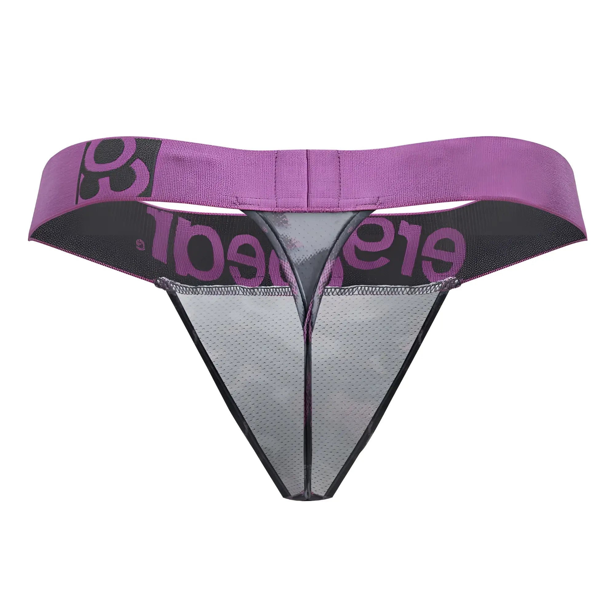 Purple and black mesh thong with elegance branding on the waistband from ergowear ew1714 max se camo g-string in pink