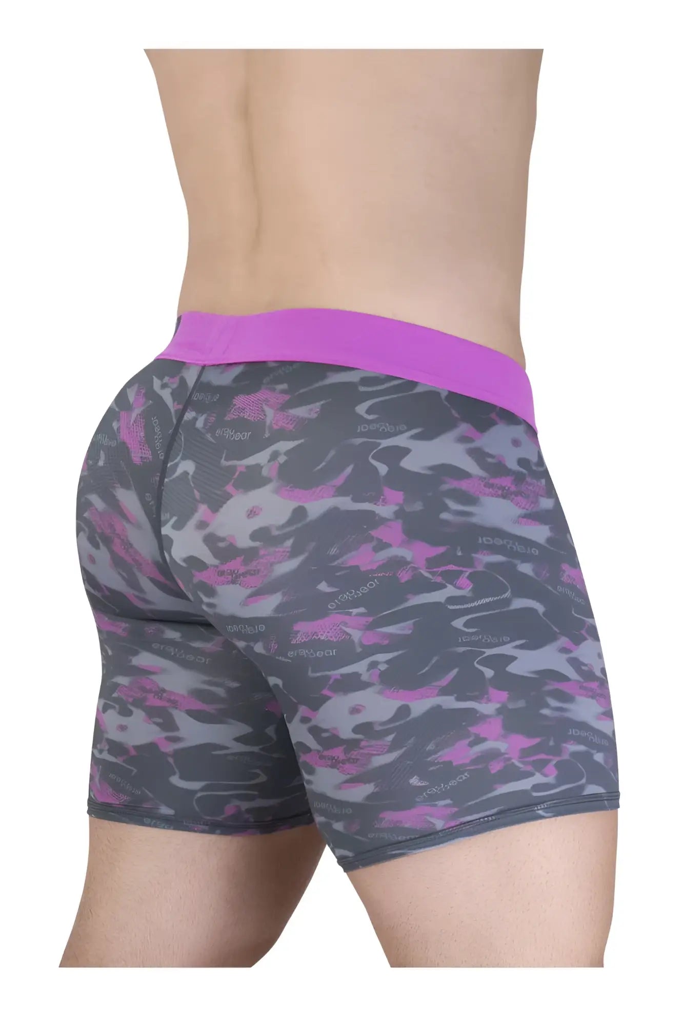 Ergowear ew1717 max se camo boxer briefs in purple and gray camouflage with a solid purple waistband