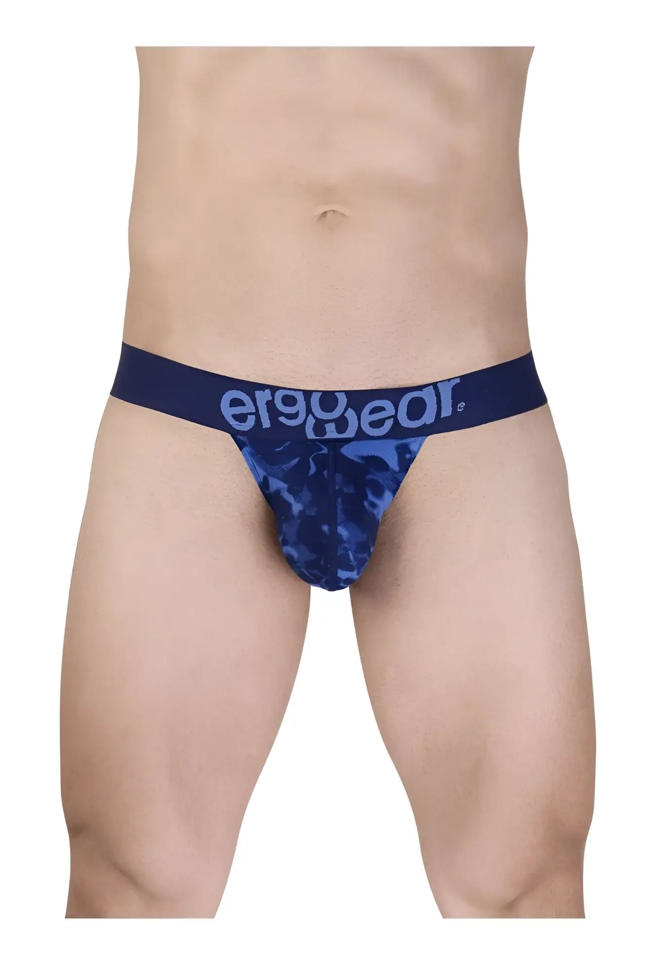 Ergo wear ew1719 max se camo blue bikini briefs with blue camouflage pattern and navy waistband branding