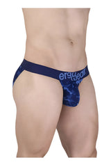 Blue camouflage men’s briefs with a navy ergo wear waistband from the ergo wear ew1719 max se camo bikini collection