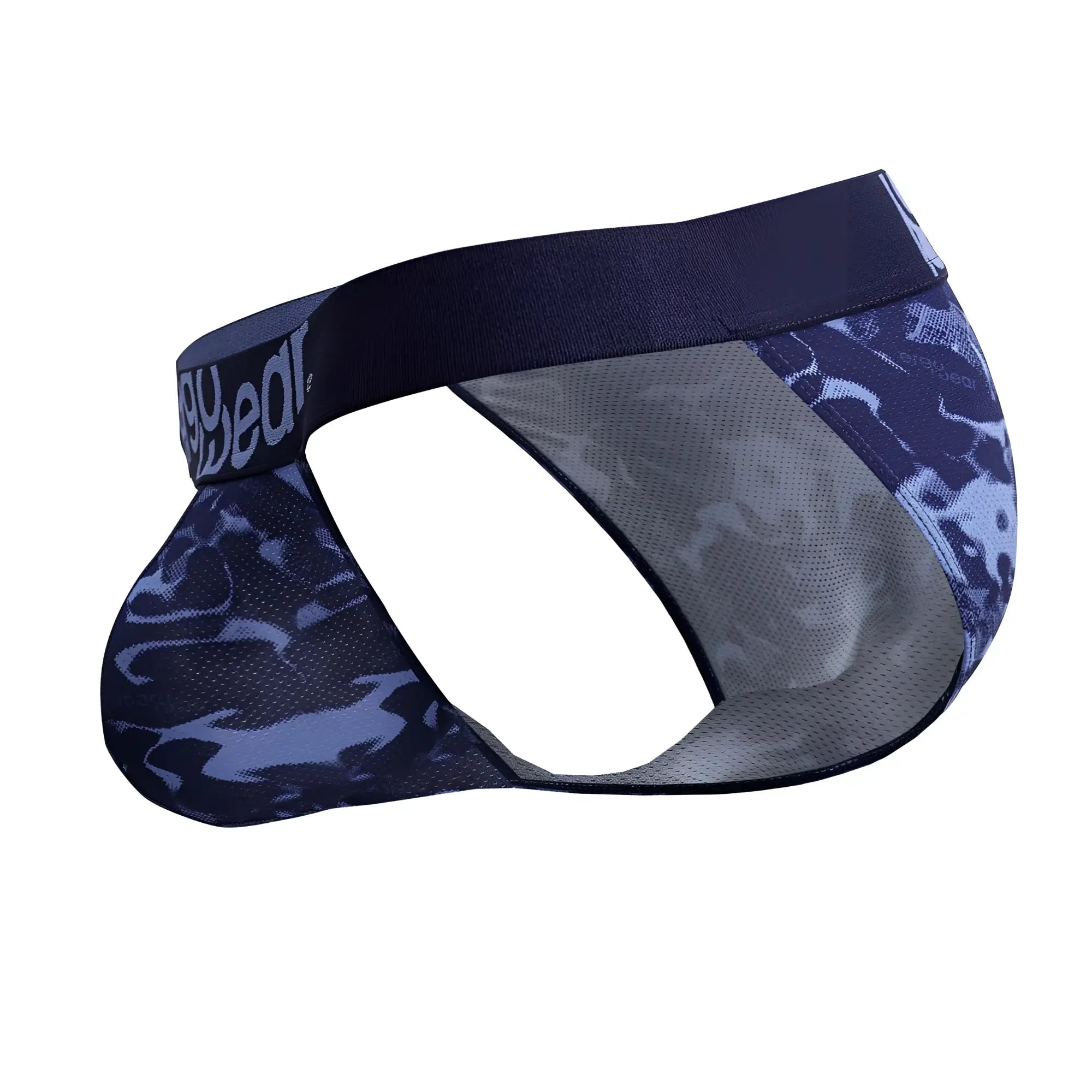 Blue and gray camouflage patterned ergoWear ew1719 max se camo bikini briefs with stretchy waistband