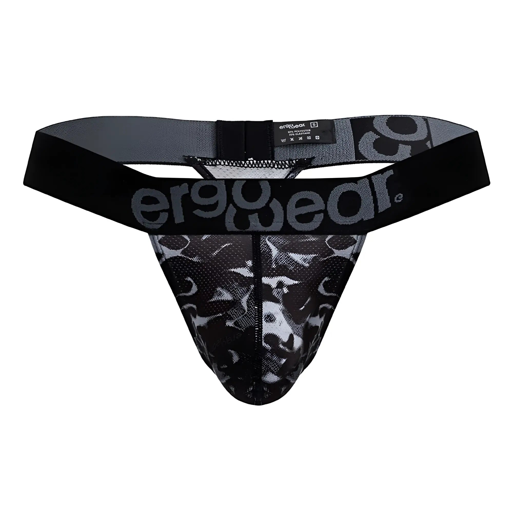 Ergowear ew1722 max se camo g-string in black features black and gray camouflage pattern and ergonomic design with branded waistband