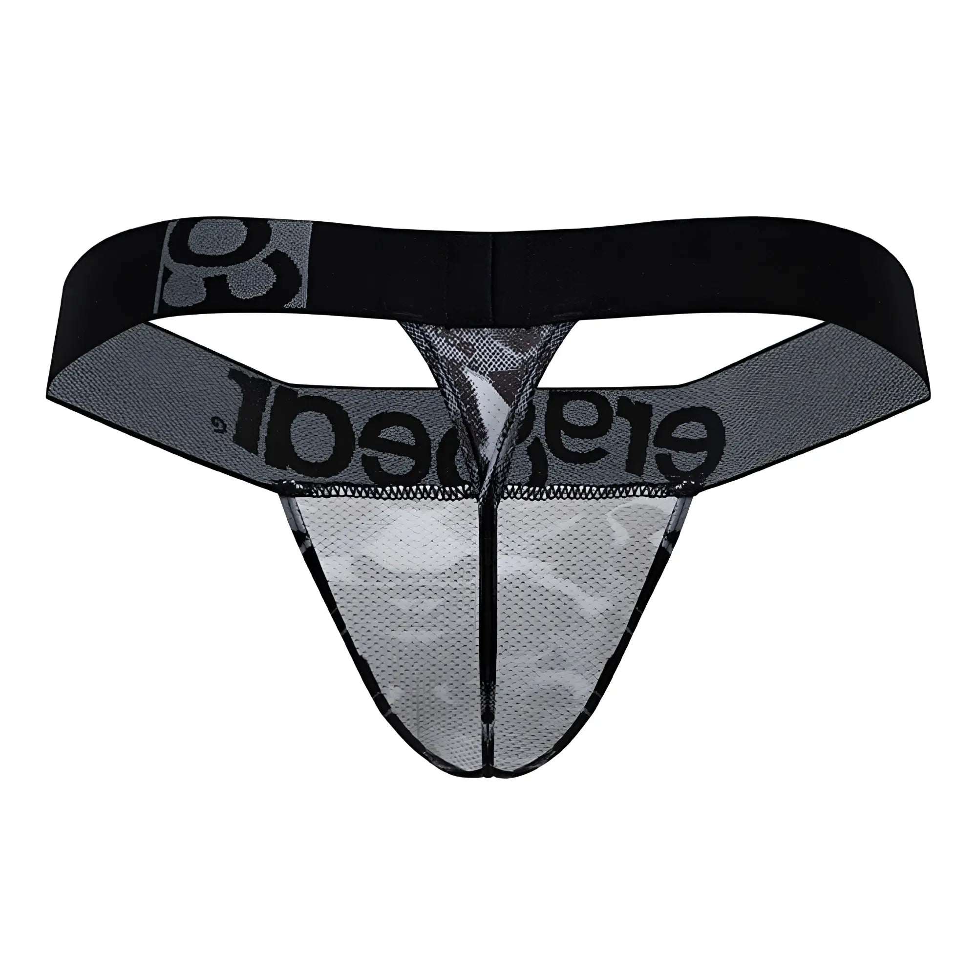 Black and gray mesh thong g-string with bold erad logo waistband by ergowear ew1722 max se camo color black