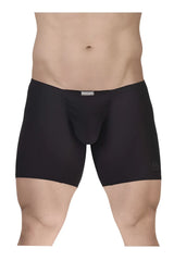 Black ergonomic cotton boxer briefs with contoured pouch and subtle ErgoWear logo on waistband in black color