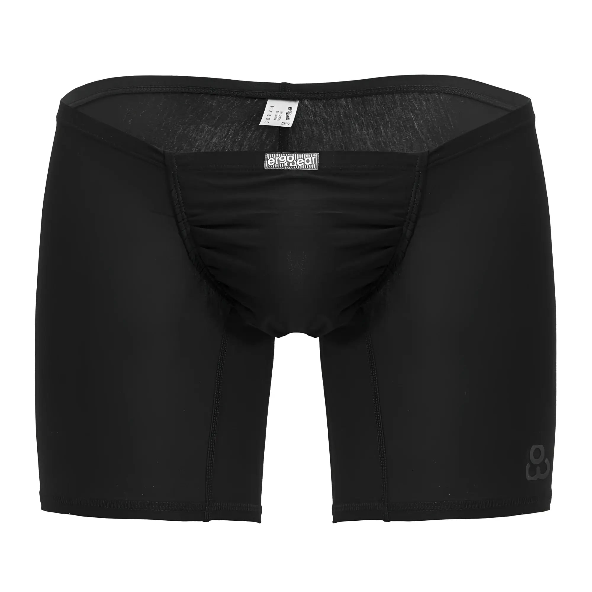 Black ergonomic cotton boxer briefs by circulair with snug fit and gray logo on leg color black model ew1729 feel gr8