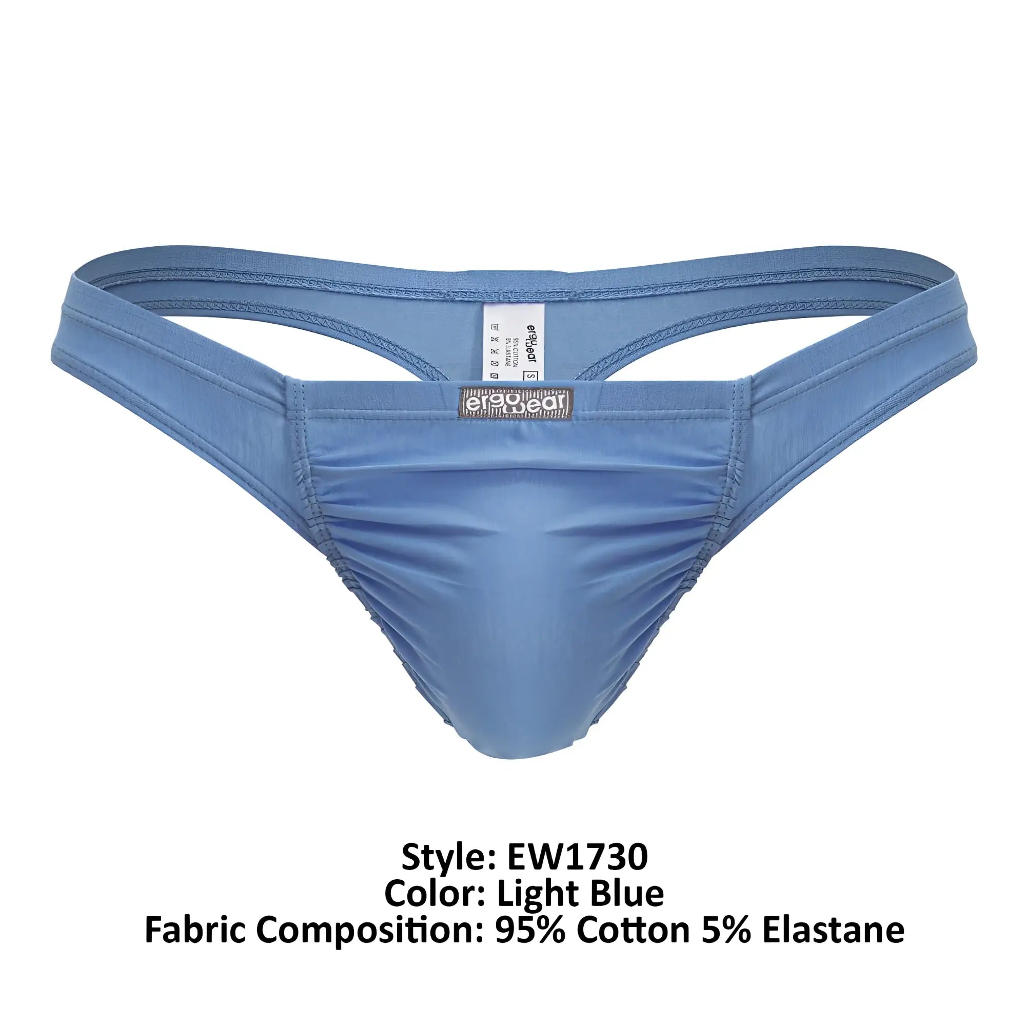 Light blue ergo wear ew1730 feel gr8 men’s thong made of 95 cotton 5 elastane with smooth fabric and subtle front ruching