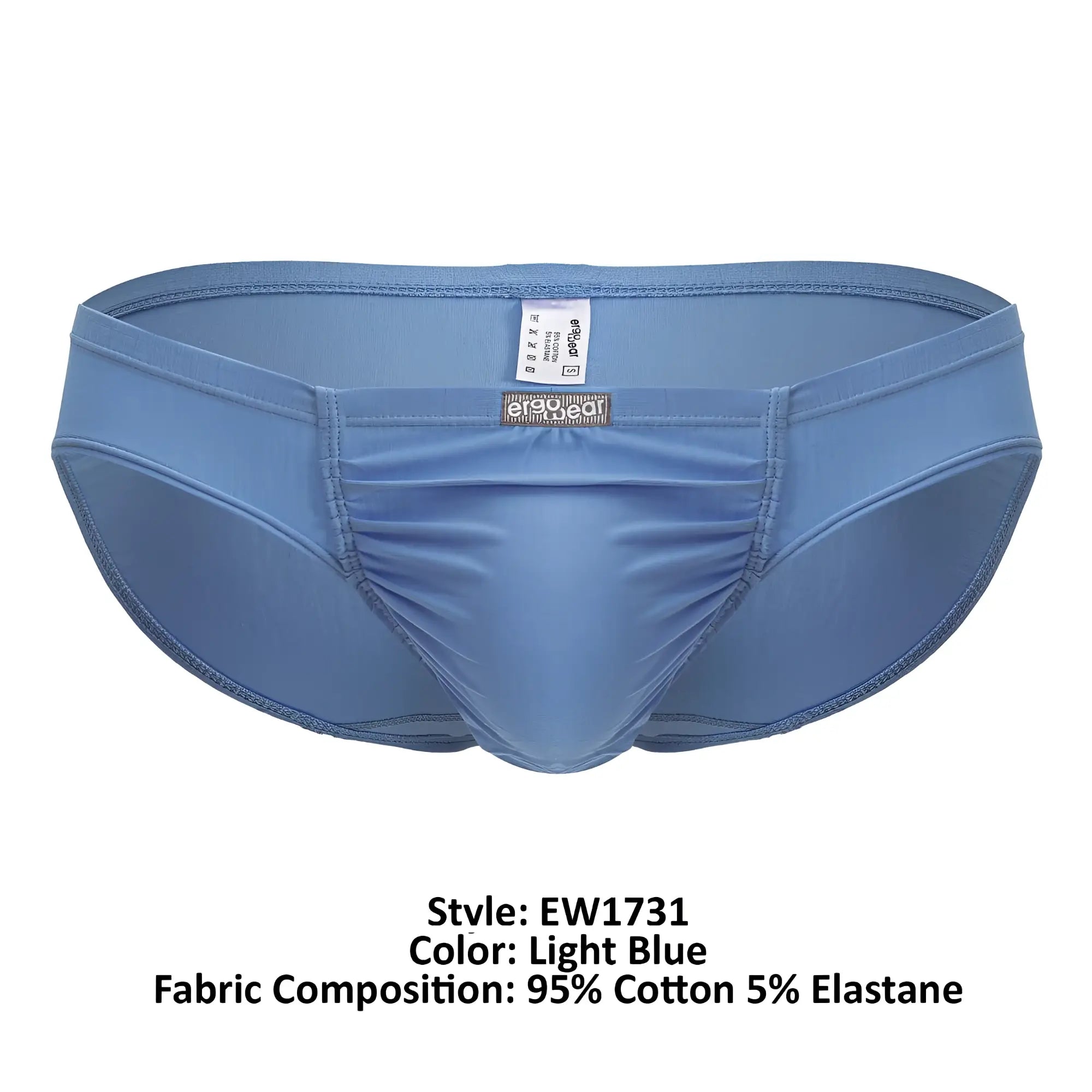 Light blue ergoWear ew1731 feel gr8 cotton bikini briefs with snug fit central seam made of 95 cotton 5 elastane