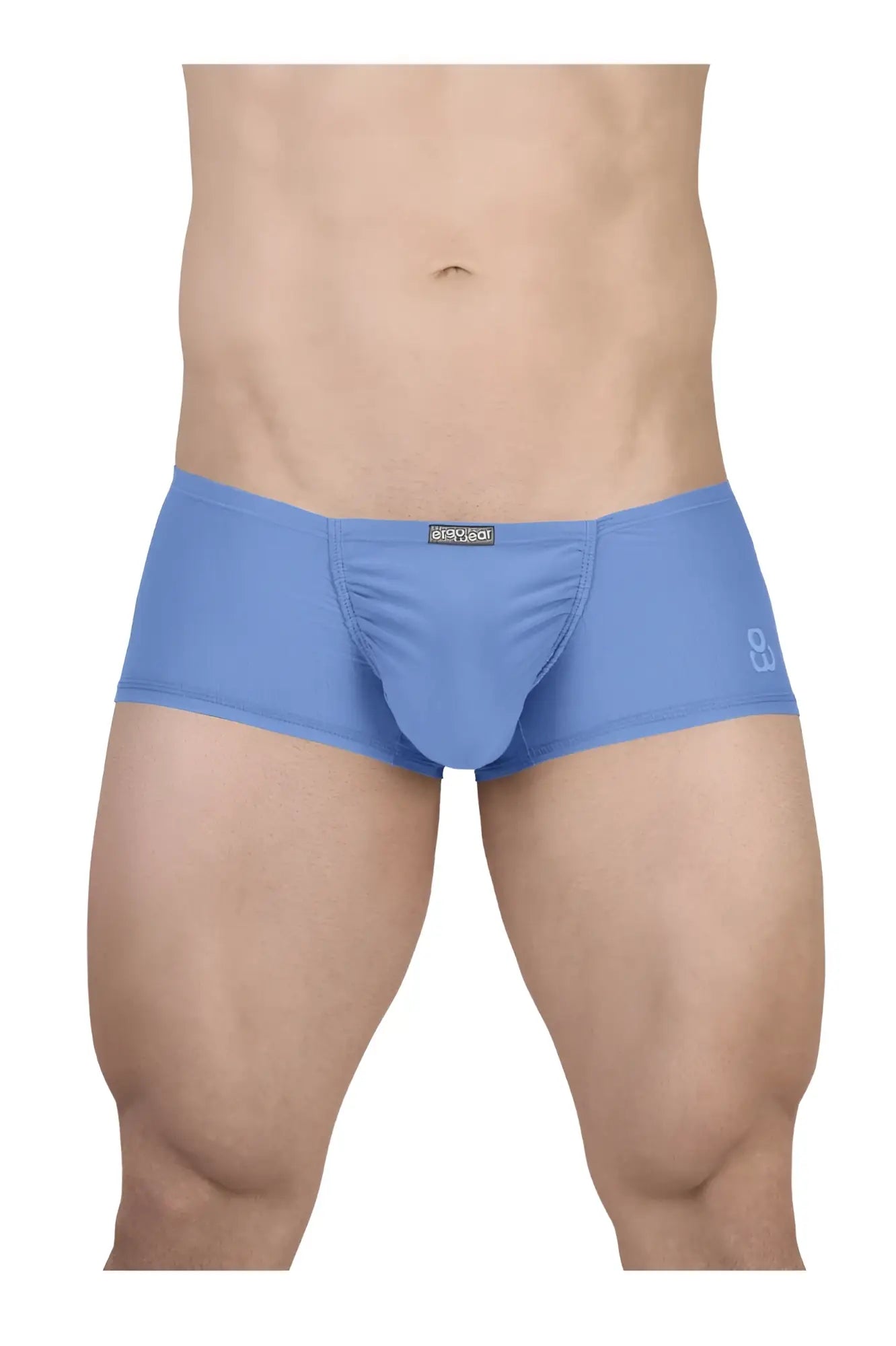 Blue men’s briefs ergoWear EW1732 FEEL GR8 cotton trunks with a snug fit and subtle waistband branding in light blue