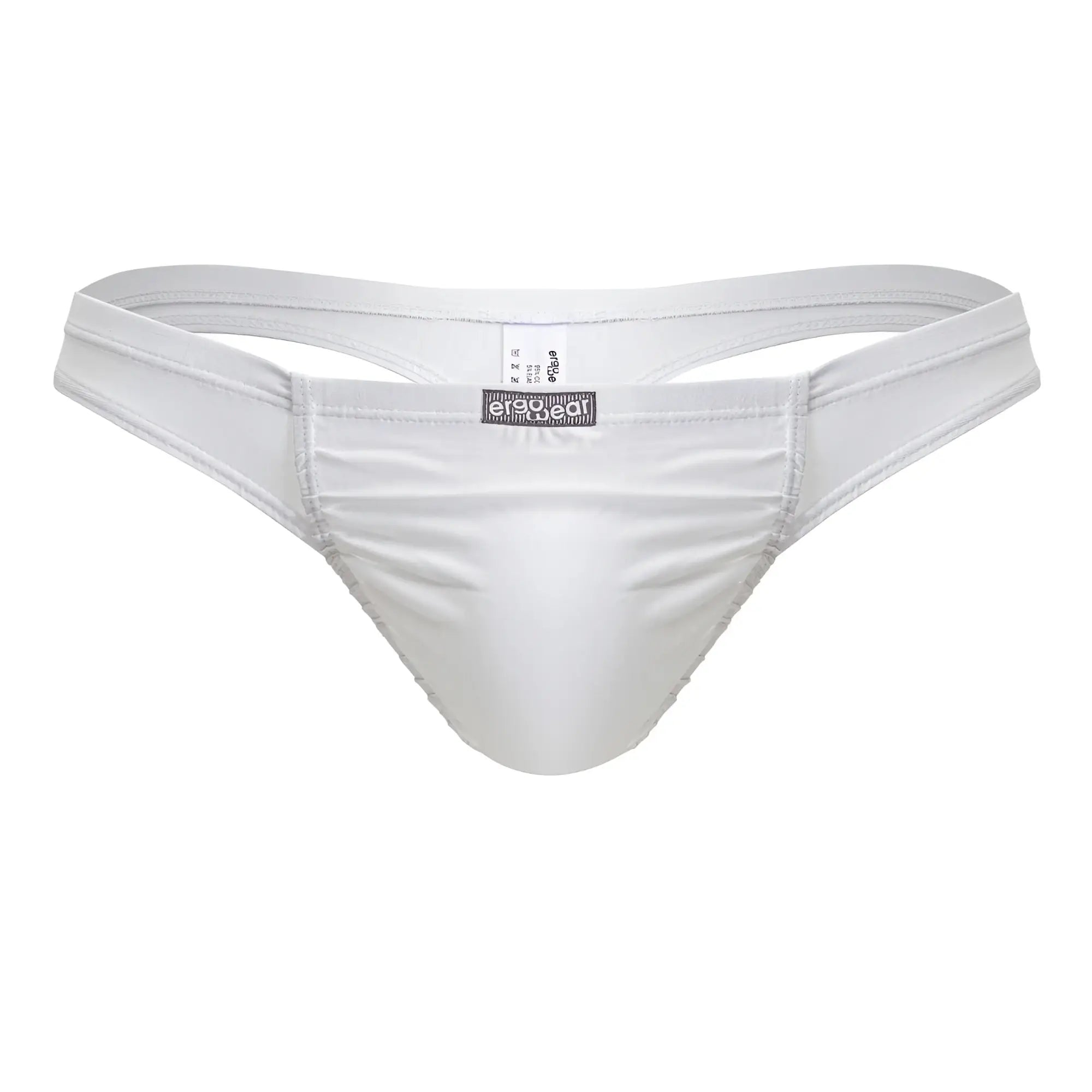 White men’s thong with smooth satin finish and branded label center made of cotton by ergowear ew1734 feel gr8