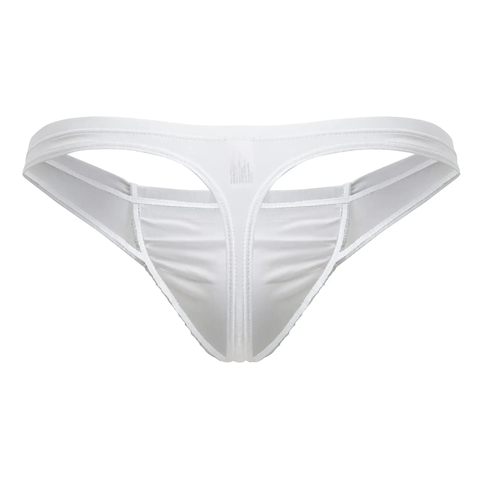 White sleek form-fitting satin-like cotton thong with subtle sheen from ErgoWear EW1734 FEEL GR8 collection