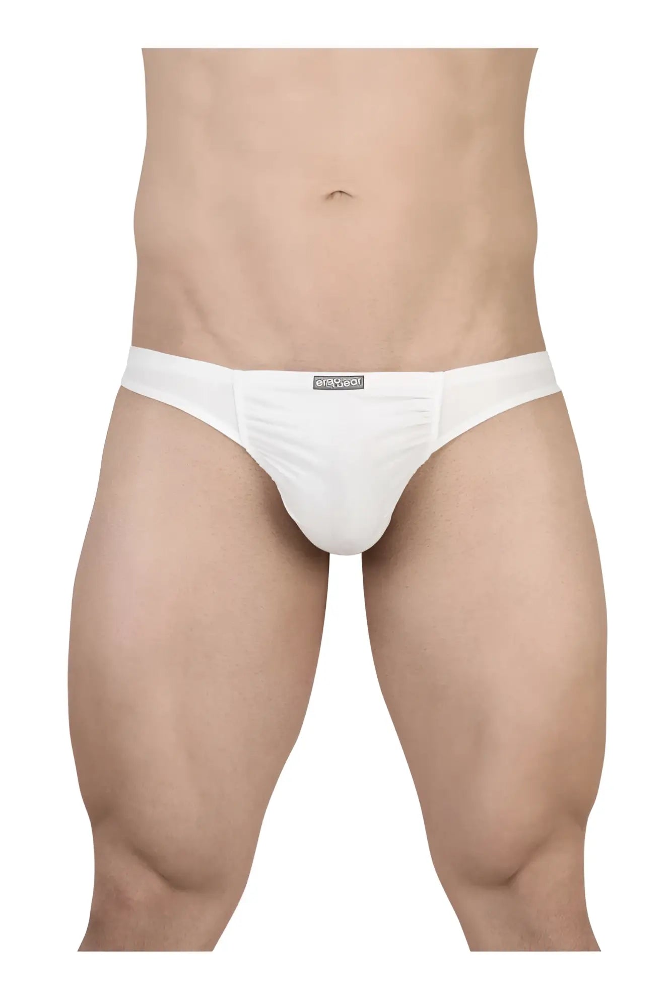 White mens cotton briefs with sleek minimalist design and small black brand tag on waistband by ergowear ew1735 feel gr8