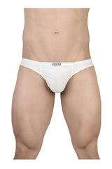 White mens cotton briefs with sleek minimalist design and small black brand tag on waistband by ergowear ew1735 feel gr8