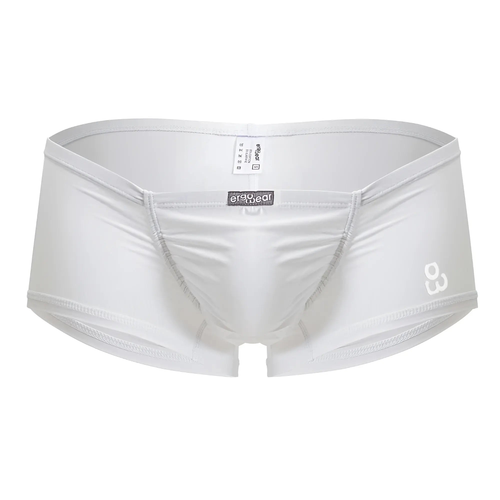 White ergonomic cotton briefs with sleek form-fitting design and subtle gray stitching from ergowear ew1736 feel gr8
