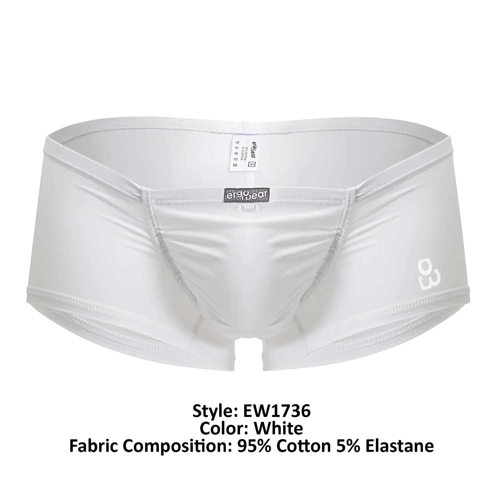 White ergo wear ew1736 feel gr8 cotton trunks with sleek form-fitting design and subtle gray stitching details