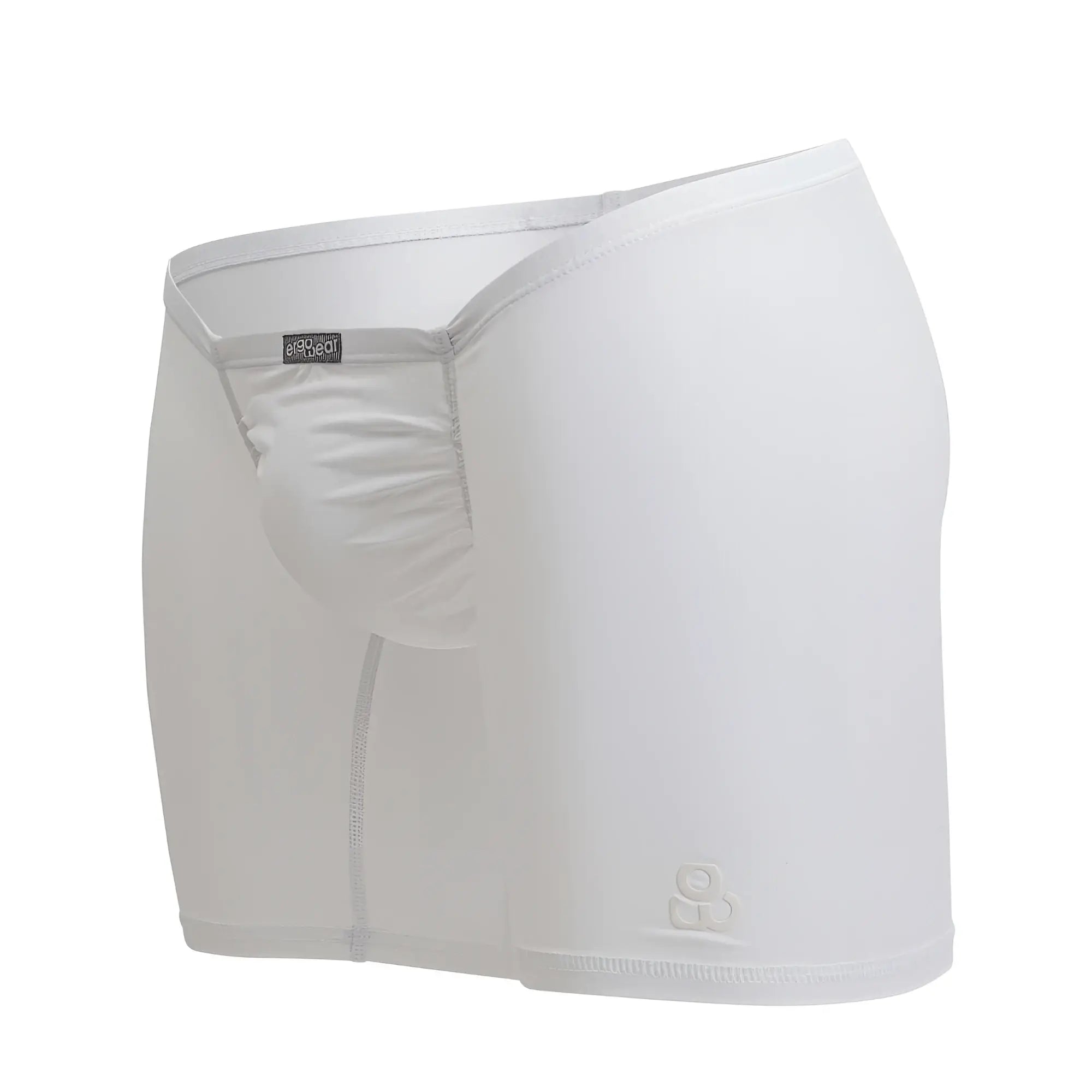ErgoWear white cotton men’s boxer briefs with contoured pouch and seamless construction for comfort