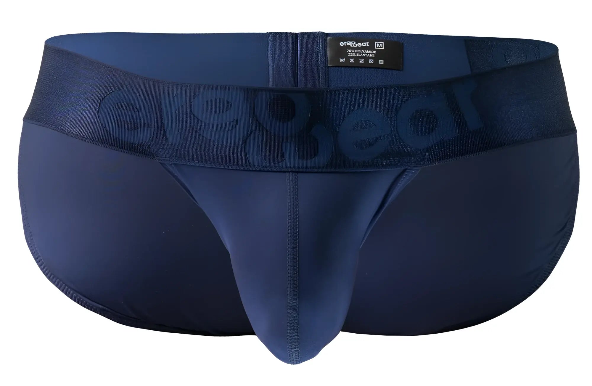 Navy blue ErgoWear EW1739 MAX BOLD bikini briefs with ergonomic design and subtle embossed logo on waistband