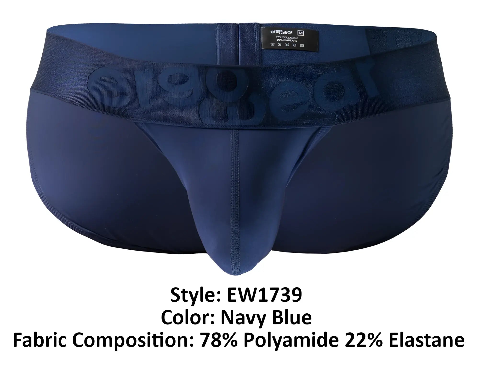 Navy blue men’s briefs ErgoWear EW1739 MAX BOLD bikini with textured embossed er1983 waistband for comfortable support
