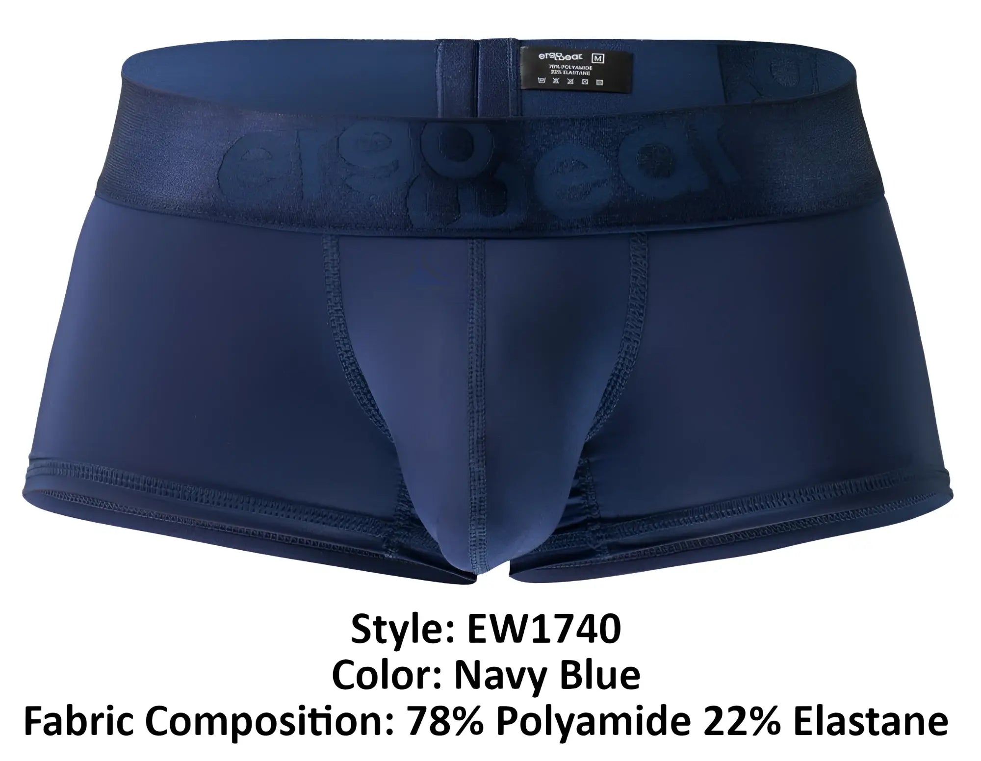 Navy blue mens briefs ergoWear ew1740 max bold trunks with stretchy form-fitting design and subtle logo on waistband
