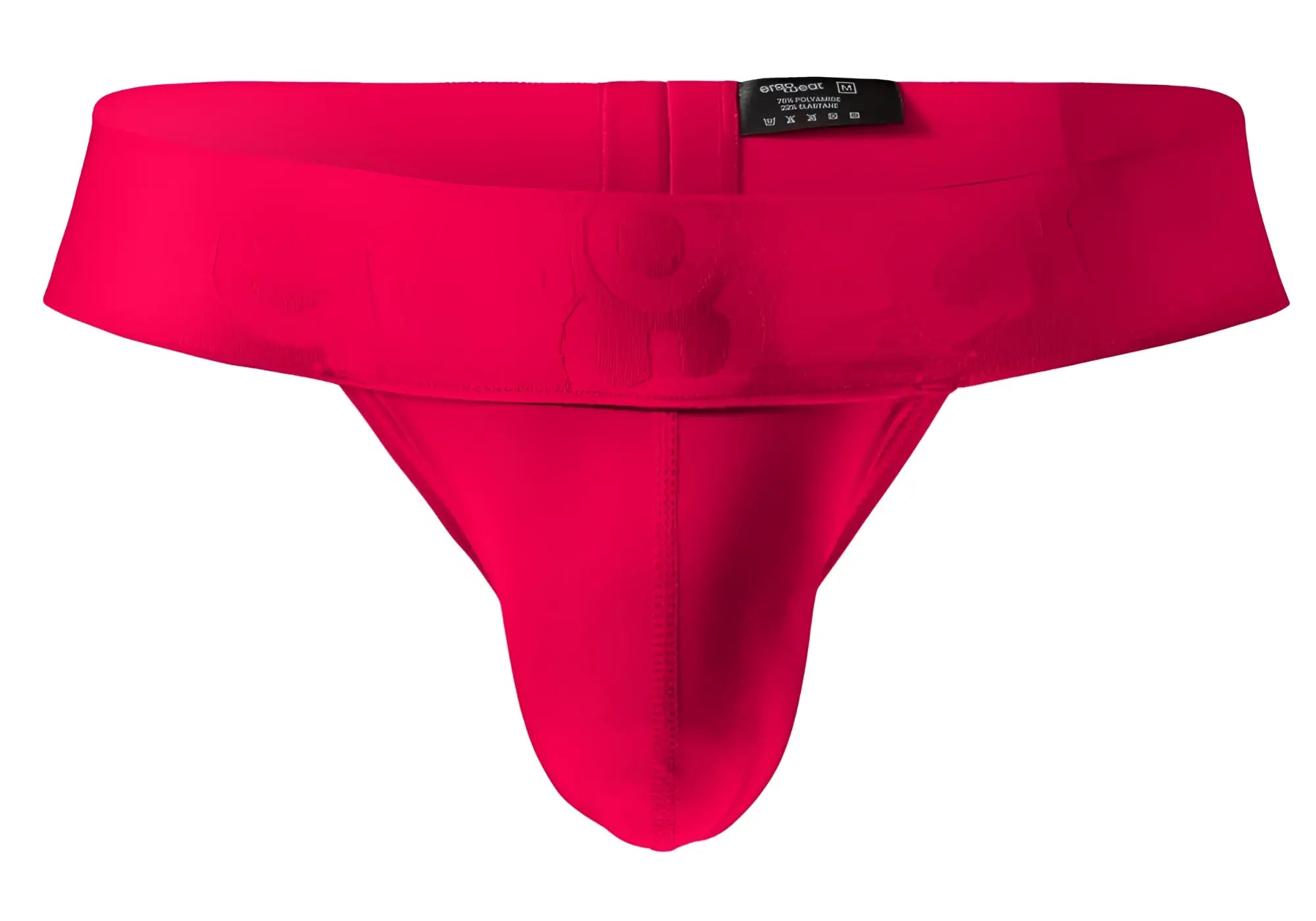 Bright red ergoWear ew1742 max bold seamless athletic briefs with contoured design and black brand tag at waistband