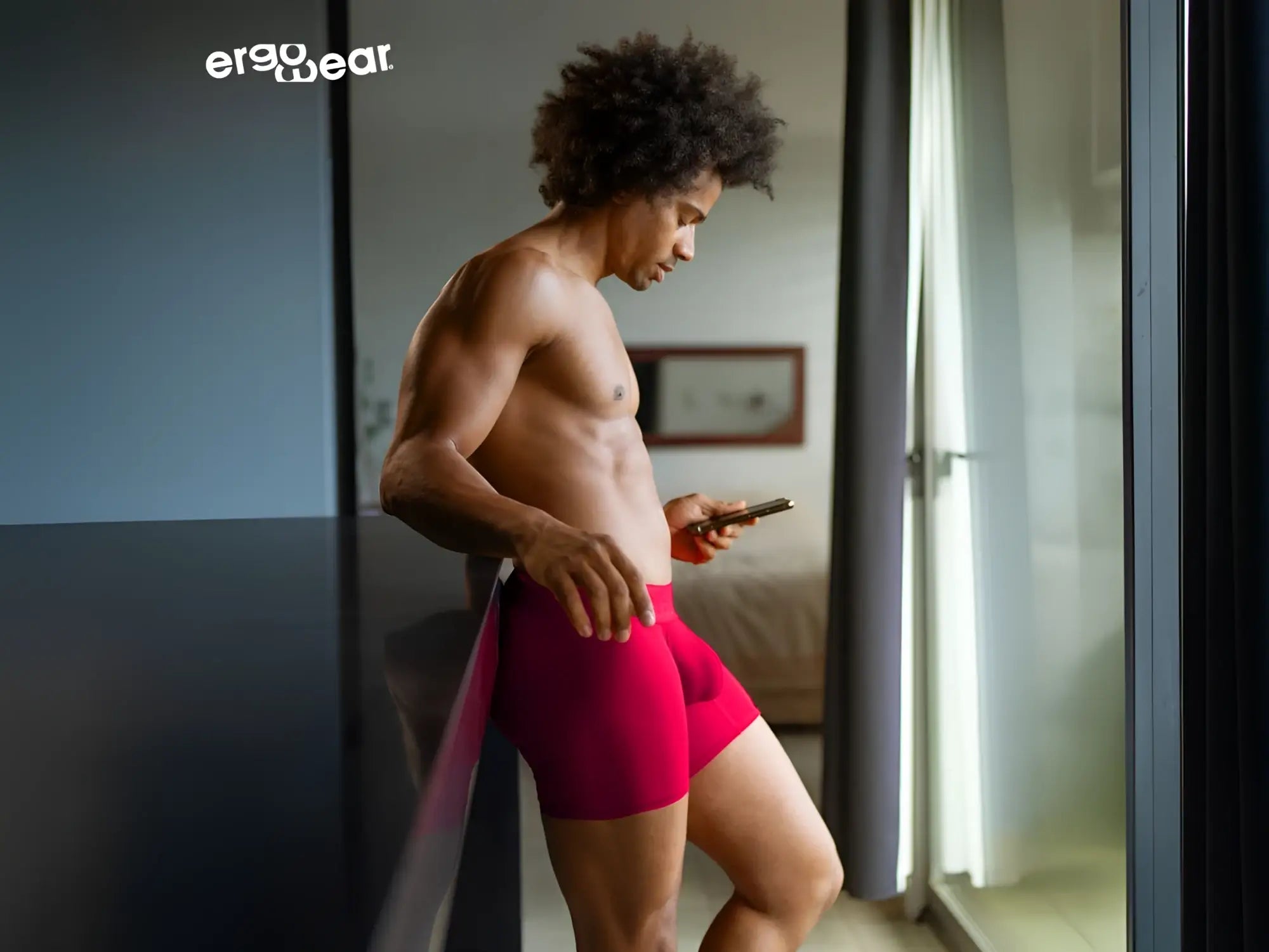 Vibrant red ergonomic boxer briefs from ergowear featuring supportive fit and breathable fabric for active wear