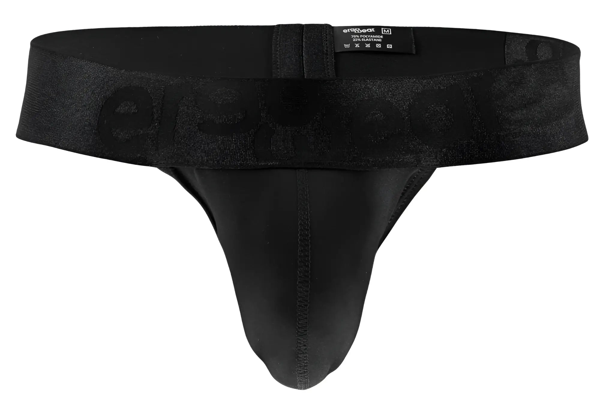 Black ergowear ew1746 max bold g-string briefs with textured waistband featuring embossed erspace branding