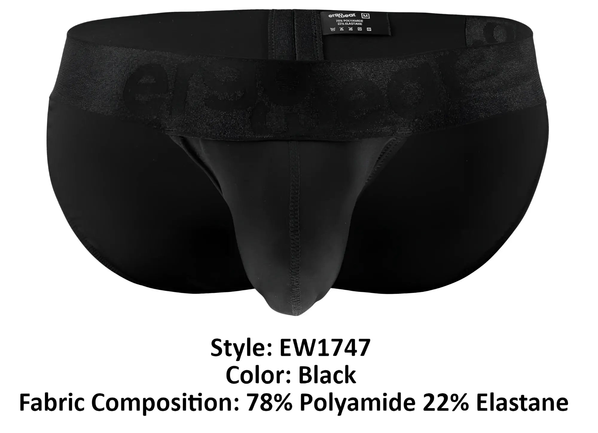 Black mens briefs ergoWear ew1747 max bold bikini with textured erspace waistband in black color