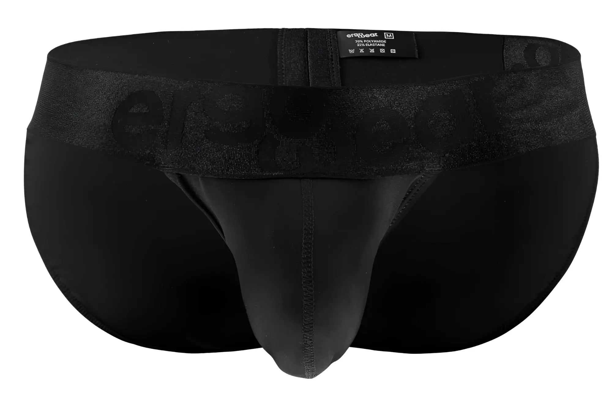 Black mens briefs ergo wear ew1747 max bold bikini with textured waistband and subtle embossed ersmood logo in black
