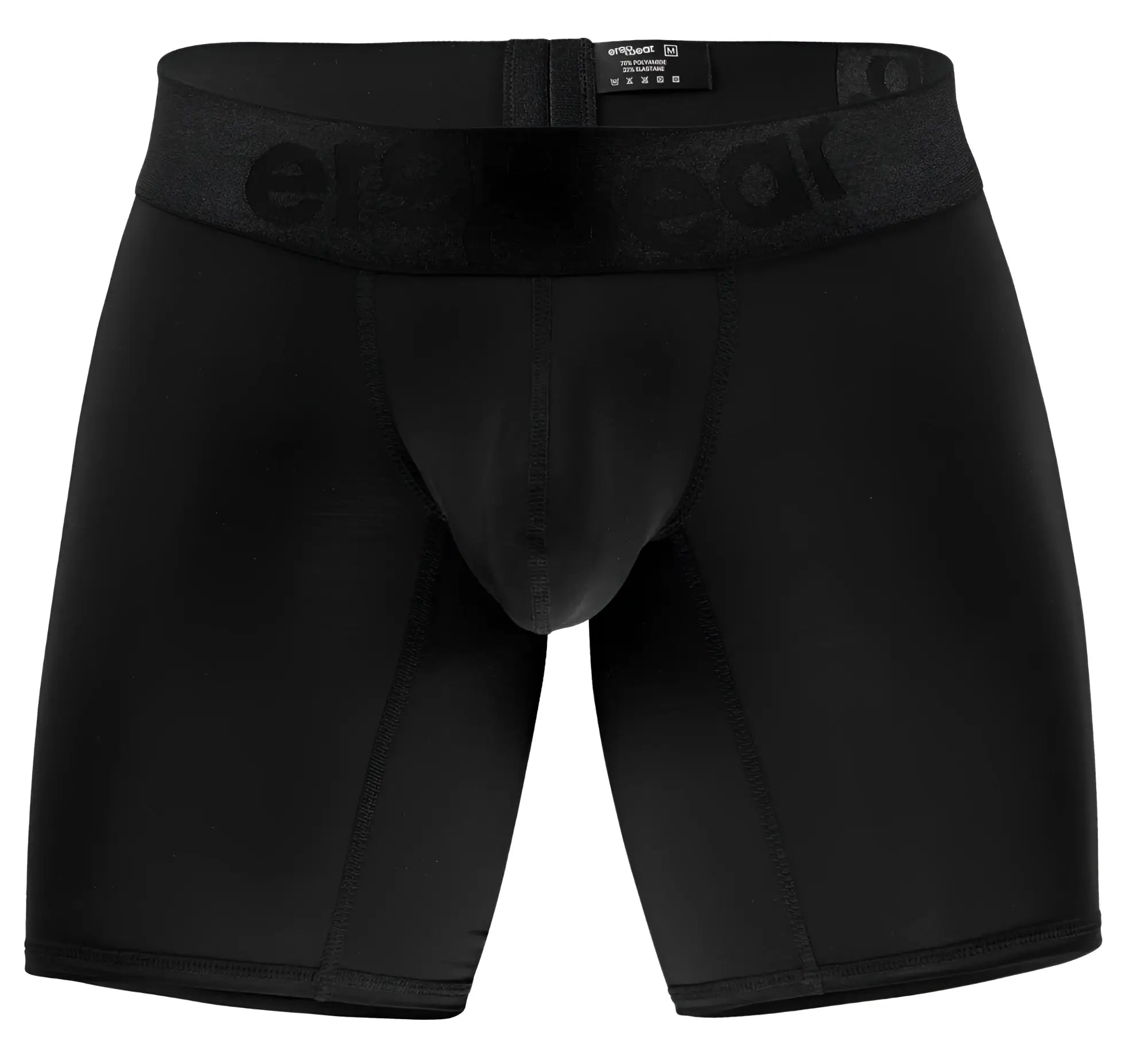 Black mens boxer briefs with snug elastic waistband embossed with ergear brand name in black ergo wear ew1749 max bold