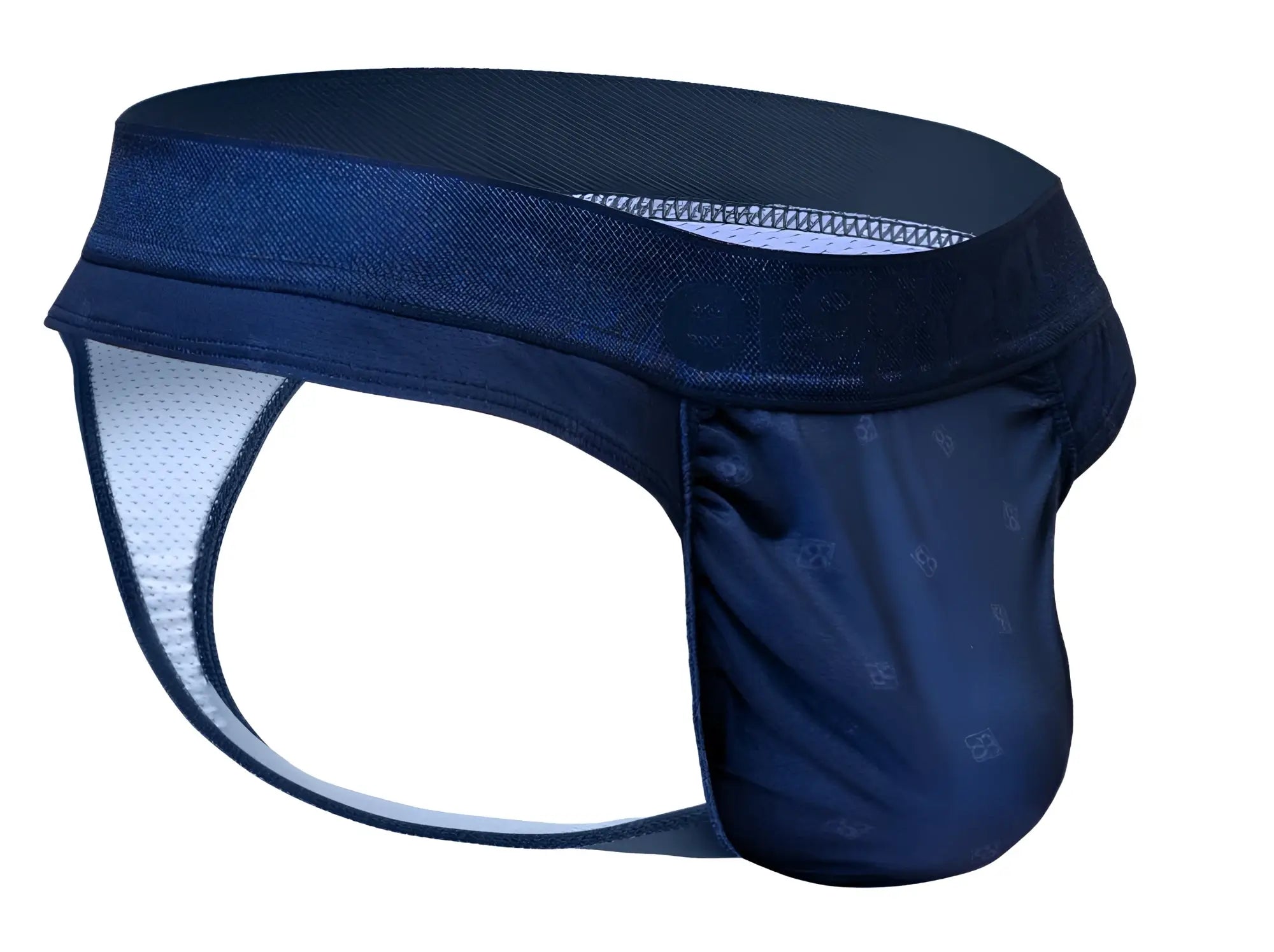 Navy blue ergowear ew1750 feel se athletic thong with mesh lining and subtle patterned fabric front view