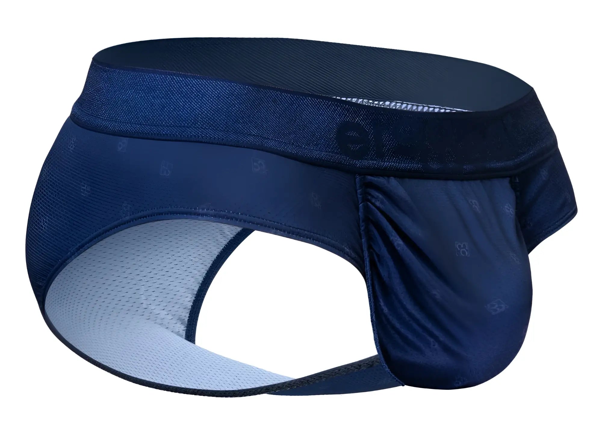 Navy blue ergowear ew1751 feel se briefs with mesh interior and subtle logo pattern on athletic fabric front view