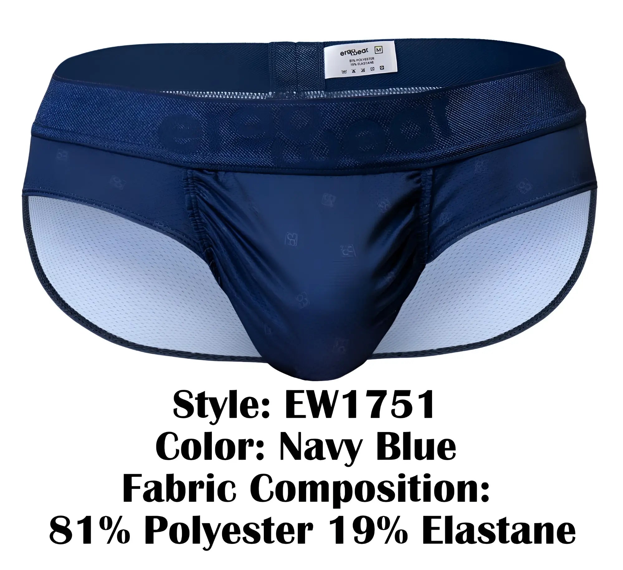 Navy blue ergowear ew1751 feel se men’s briefs with subtle pattern made from 81% polyester and 19% elastane