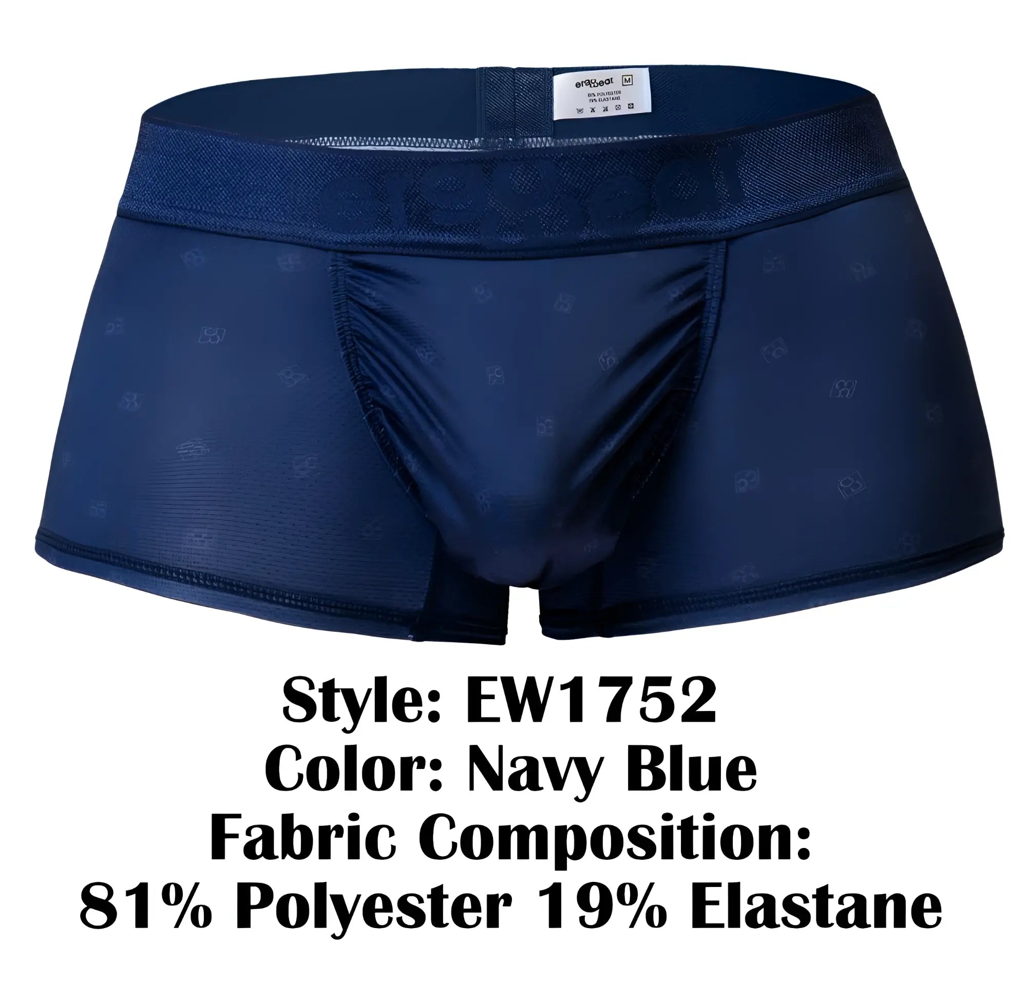 Navy blue ergowear ew1752 feel se trunks with subtle pattern and elastic waistband in men’s briefs style
