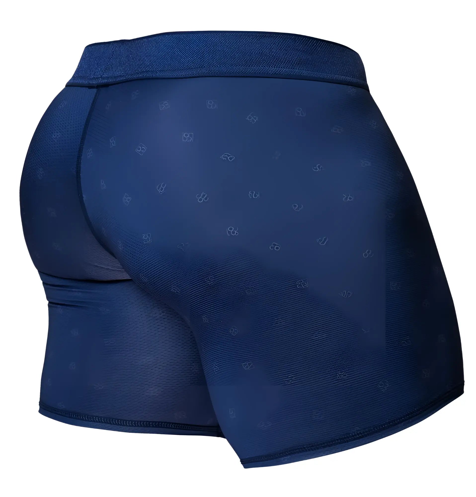 Dark blue ergo wear ew1753 feel se boxer briefs with subtle repeating logos designed for comfortable support