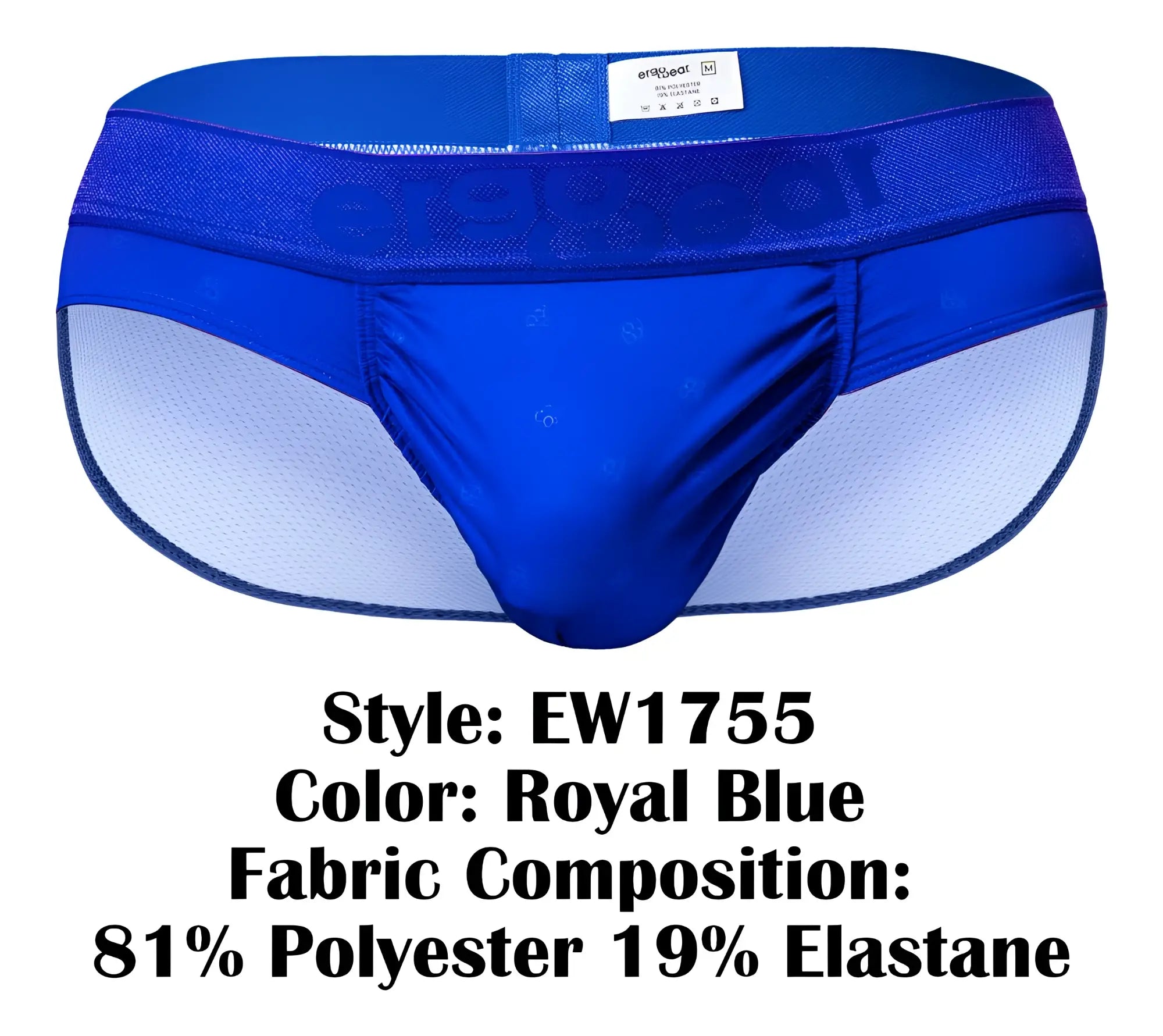 Ergowear ew1755 feel se royal blue athletic briefs with mesh panel and elastic waistband made from polyester elastane
